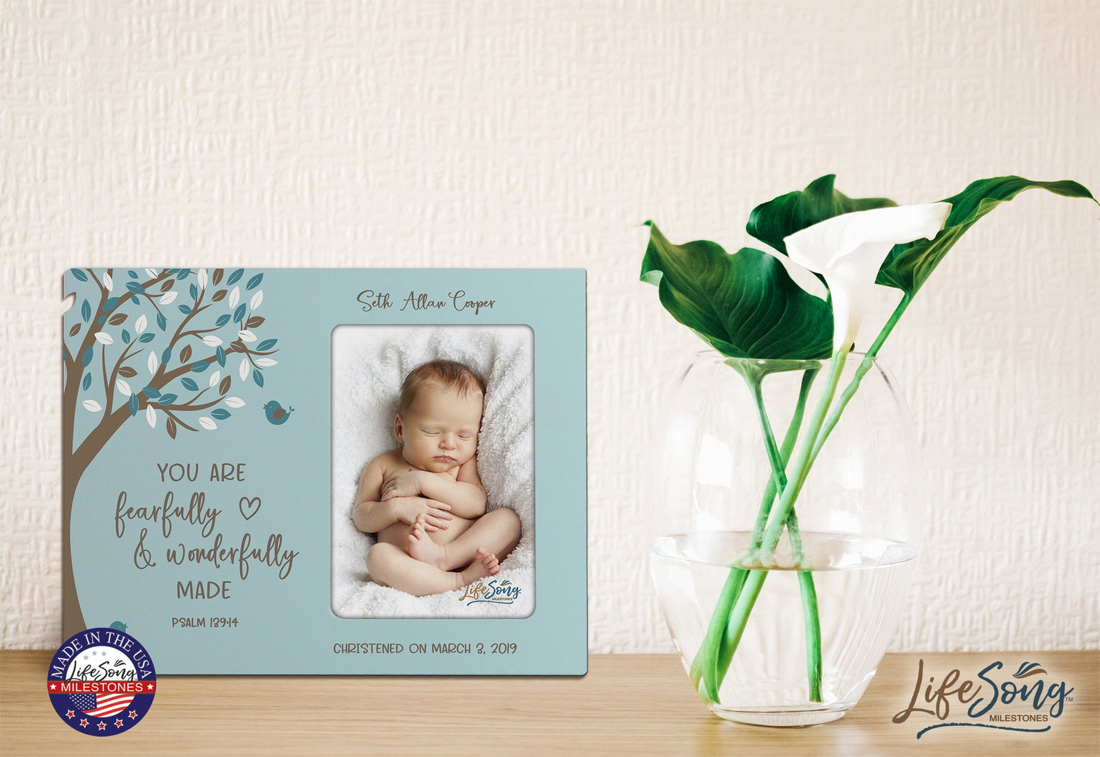 Personalized Baptism Blessing Gift Frame For Newborn -Wonderfully Made - LifeSong Milestones