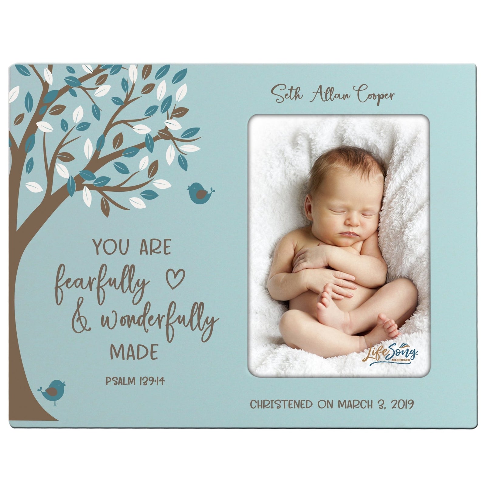 Personalized Baptism Blessing Gift Frame For Newborn -Wonderfully Made - LifeSong Milestones