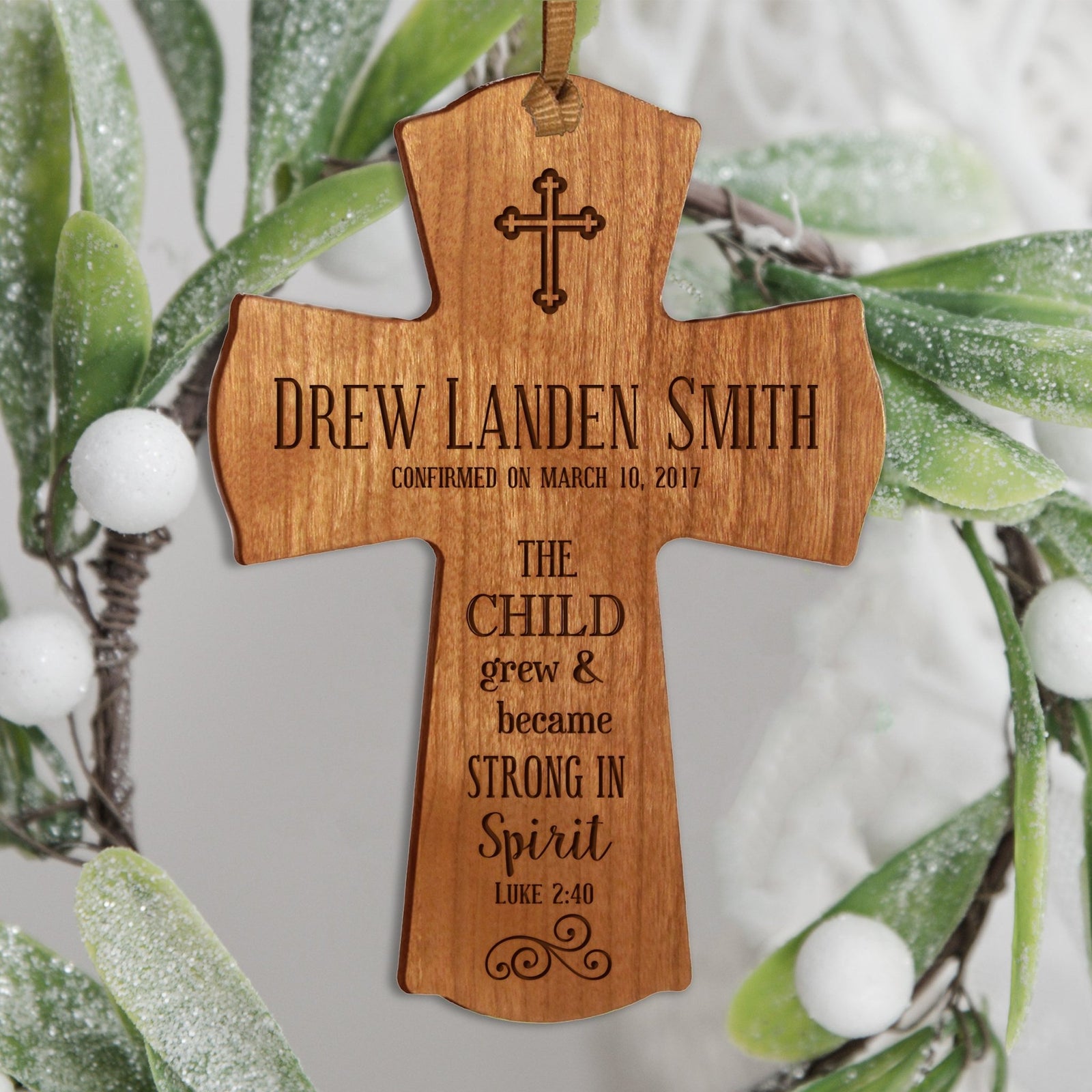 Personalized Baptism Christening Cross Ornament - The Child Grew - LifeSong Milestones