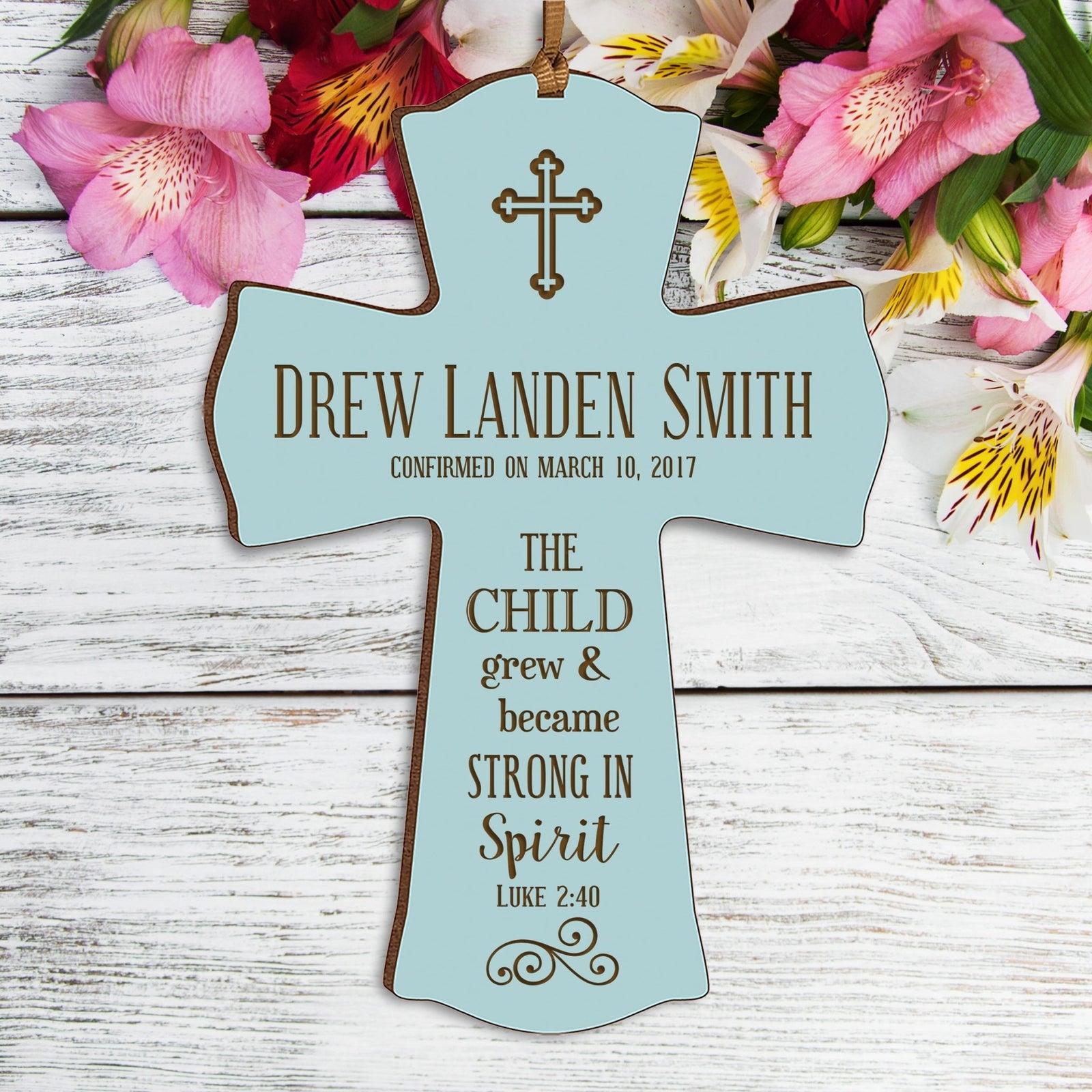 Personalized Baptism Christening Cross Ornament - The Child Grew - LifeSong Milestones