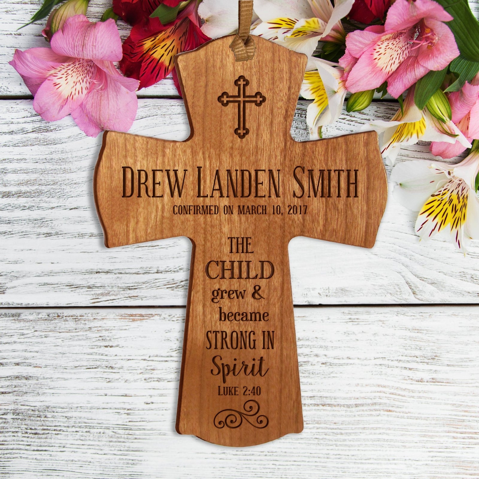 Personalized Baptism Christening Cross Ornament - The Child Grew - LifeSong Milestones