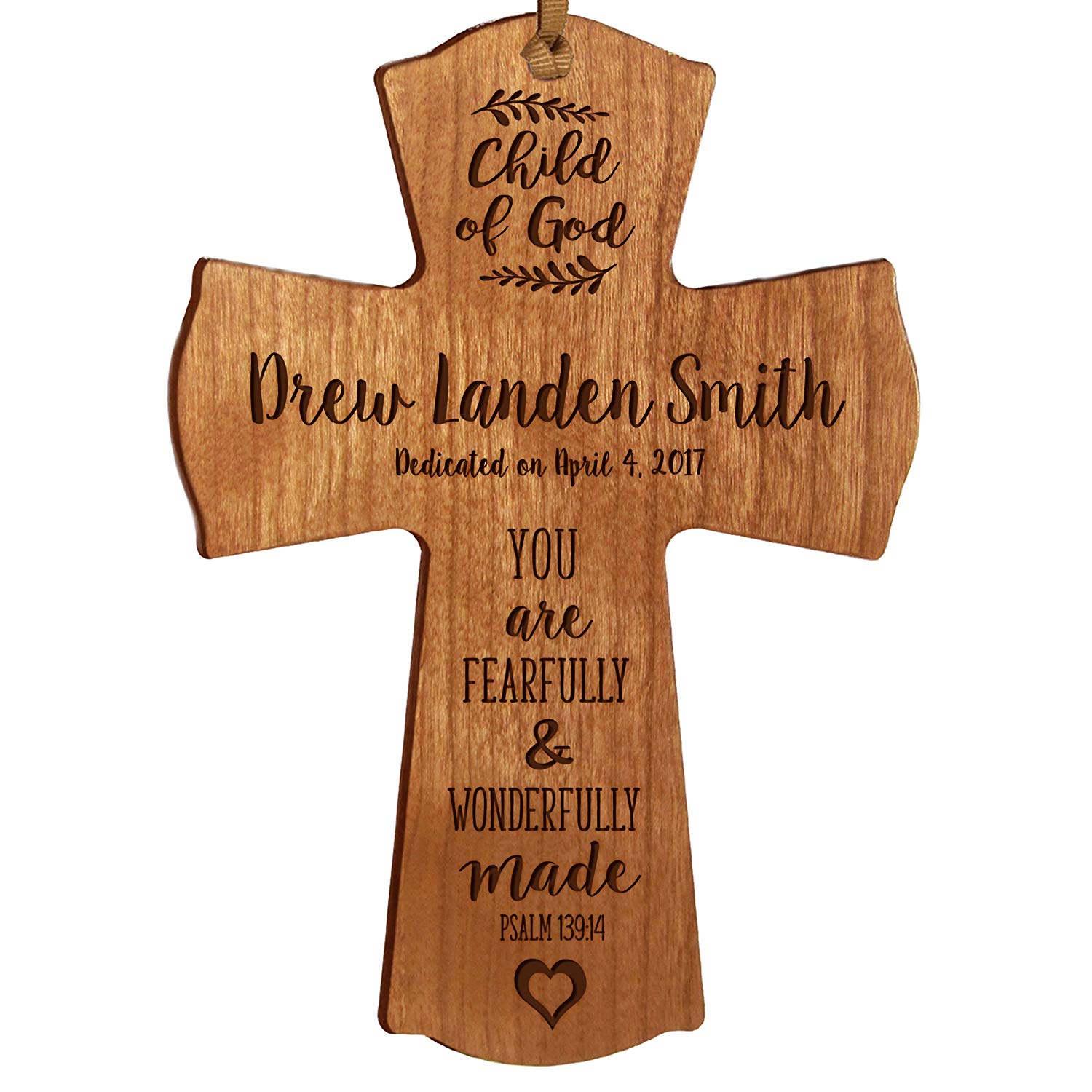 Personalized Baptism Cross Ornament - Fearfully & Wonderfully - LifeSong Milestones