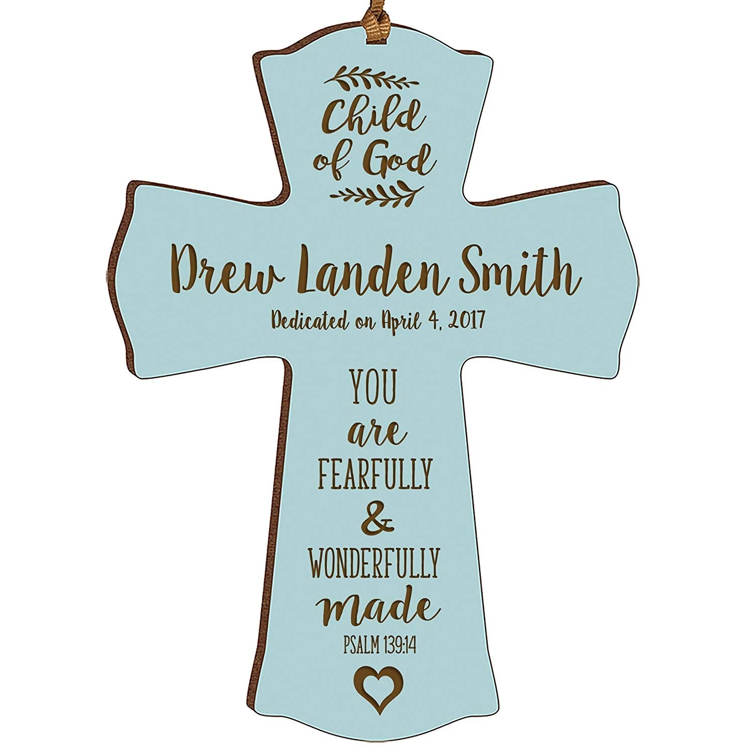 Personalized Baptism Cross Ornament - Fearfully & Wonderfully - LifeSong Milestones