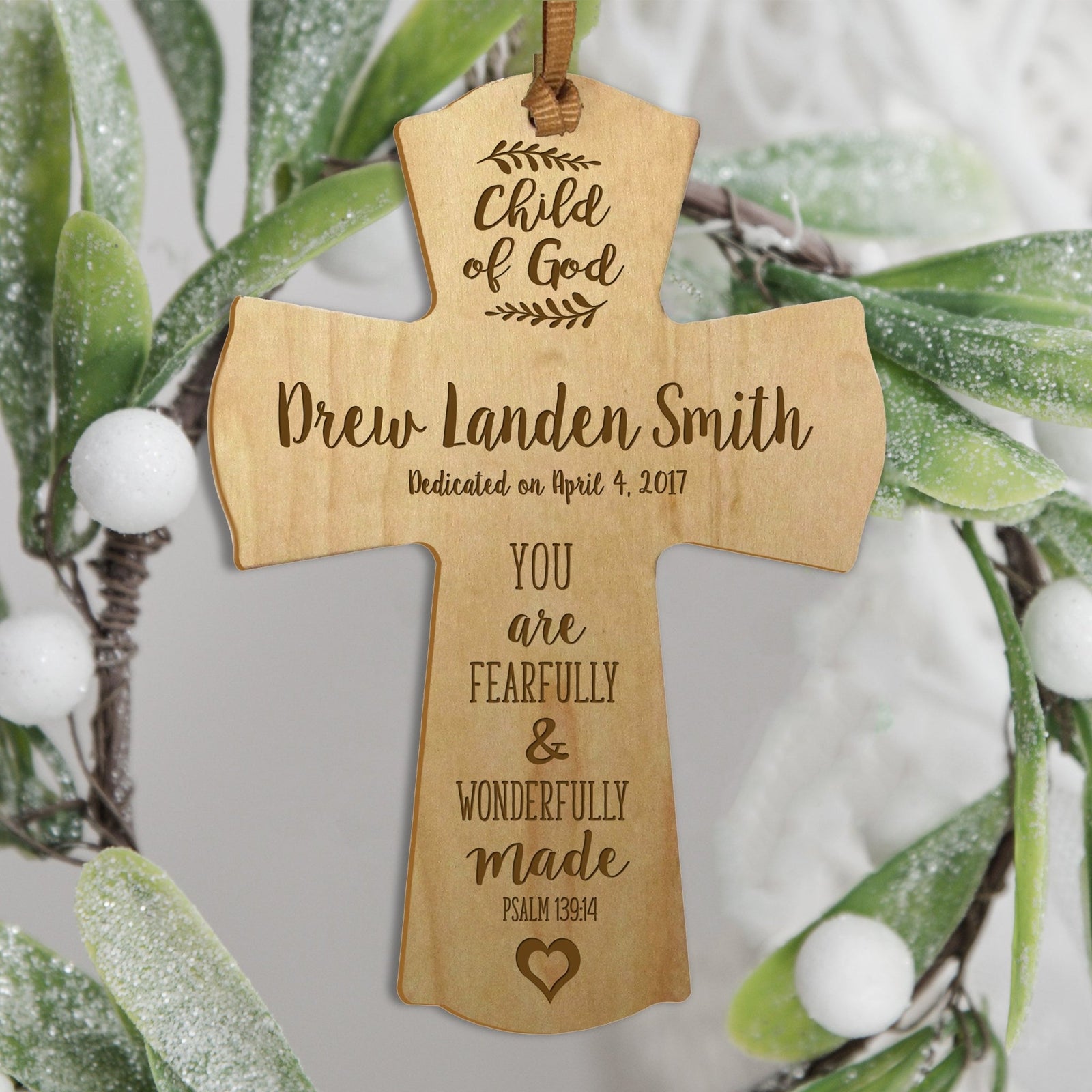 Personalized Baptism Cross Ornament - Fearfully & Wonderfully - LifeSong Milestones