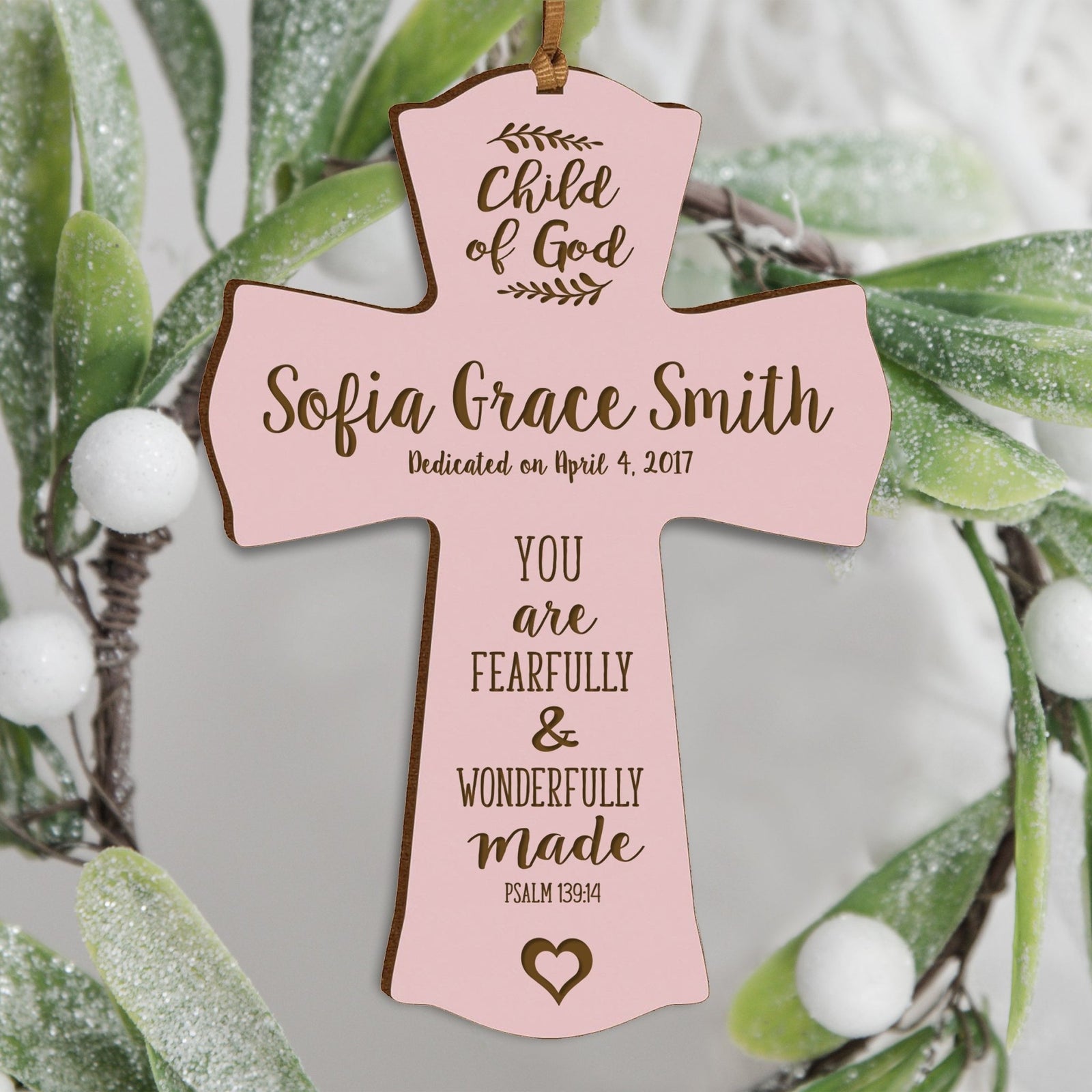 Personalized Baptism Cross Ornament - Fearfully & Wonderfully - LifeSong Milestones