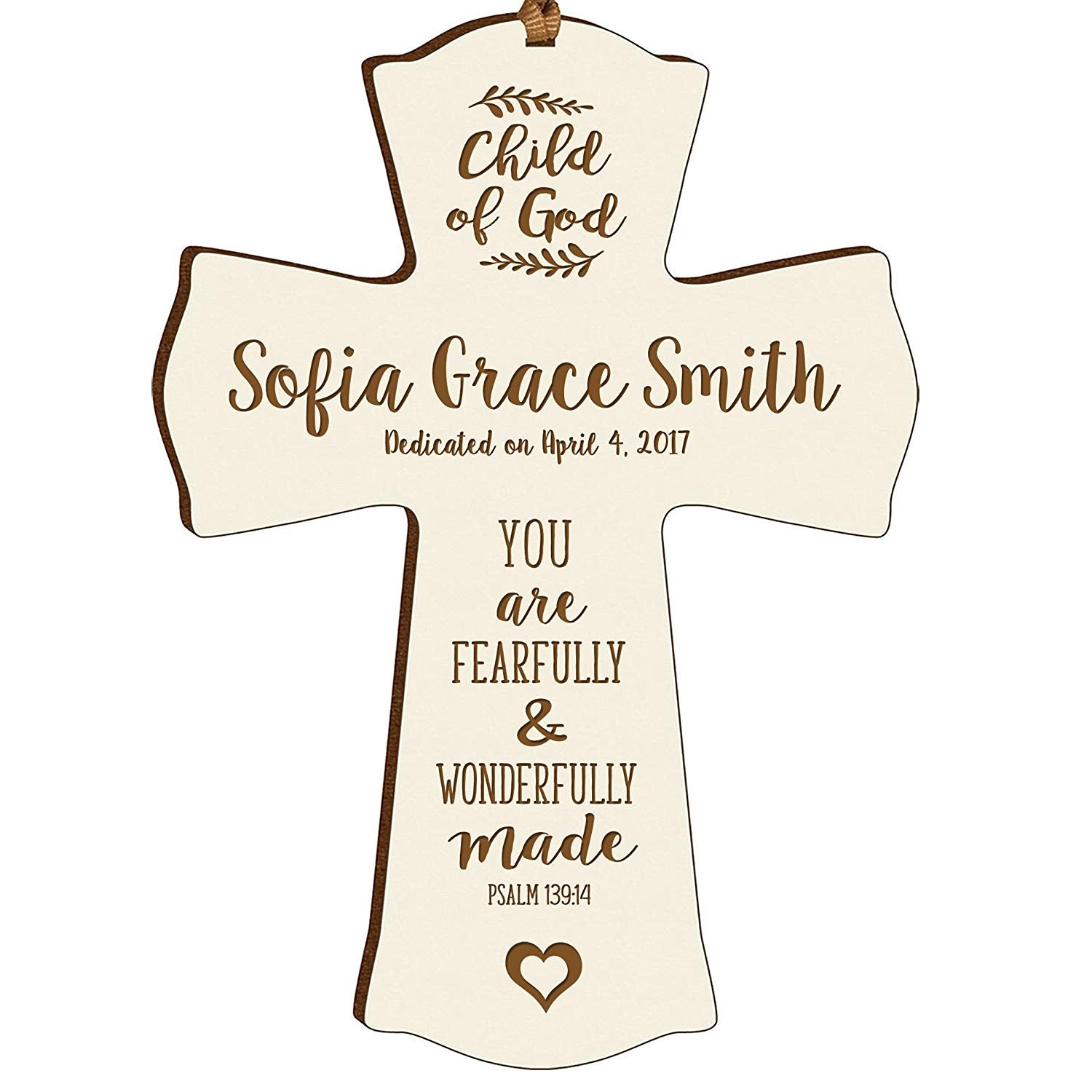 Personalized Baptism Cross Ornament - Fearfully & Wonderfully - LifeSong Milestones