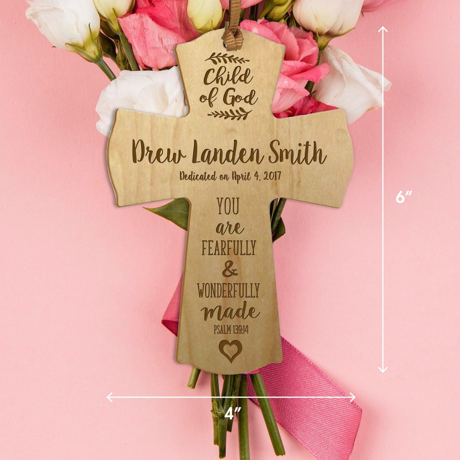 Personalized Baptism Cross Ornament - Fearfully & Wonderfully - LifeSong Milestones