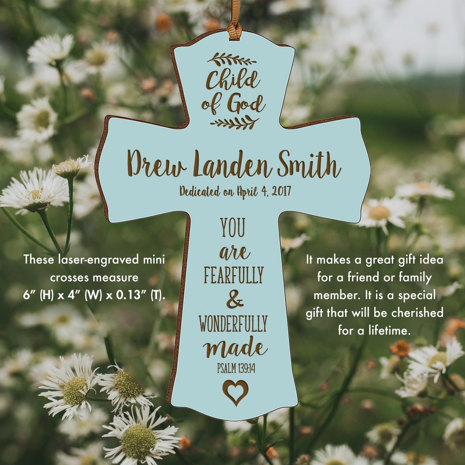 Personalized Baptism Cross Ornament - Fearfully & Wonderfully - LifeSong Milestones