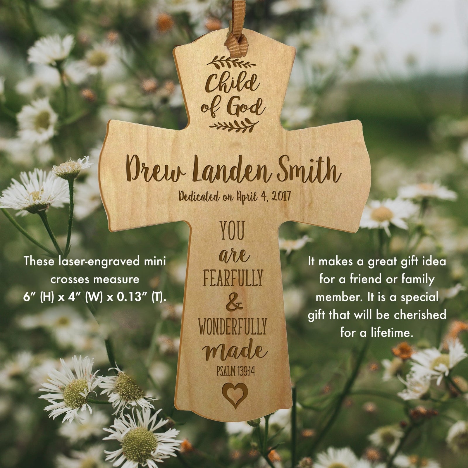 Personalized Baptism Cross Ornament - Fearfully & Wonderfully - LifeSong Milestones