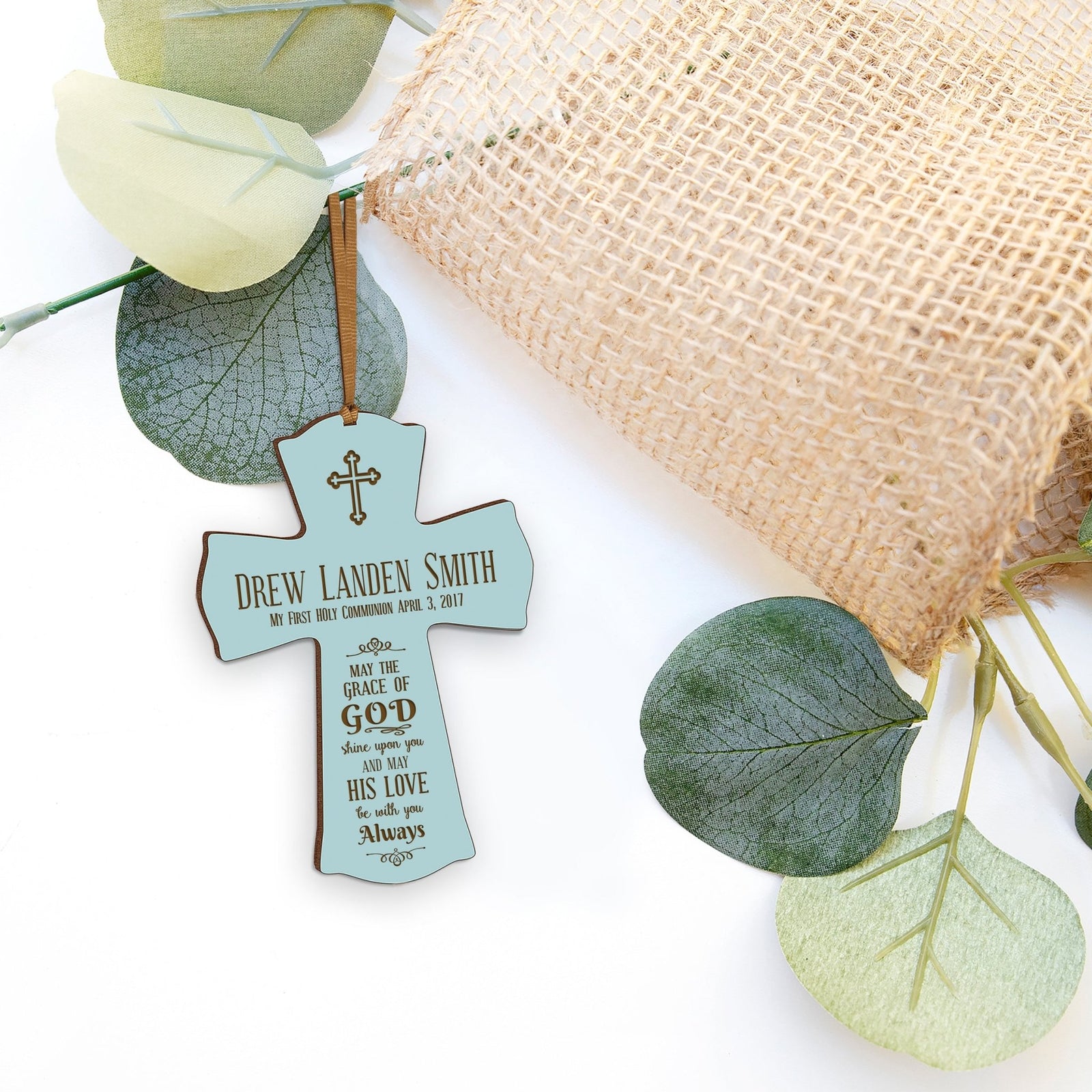 Personalized Baptism Cross Ornament - May The Grace Of God - LifeSong Milestones