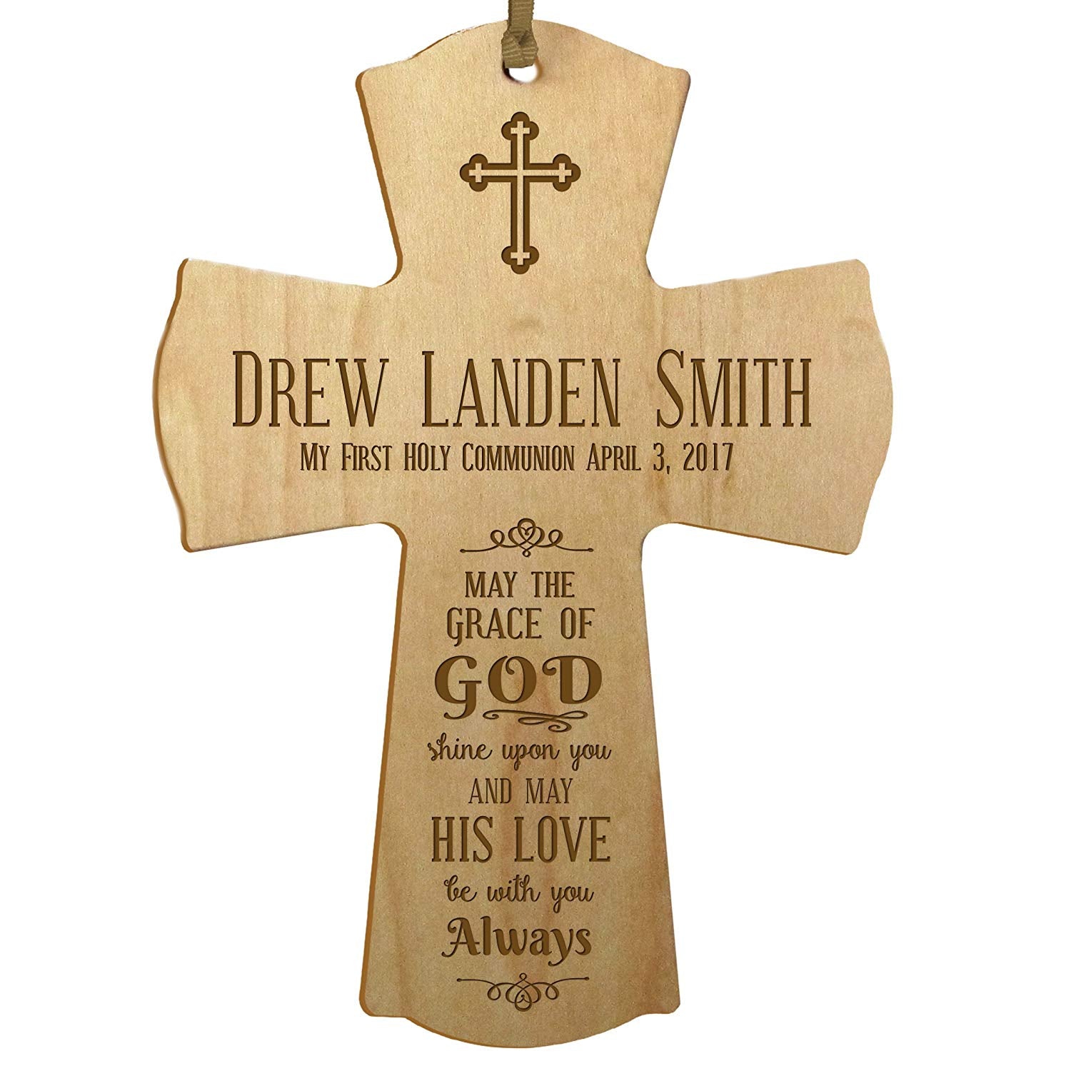 Personalized Baptism Cross Ornament - May The Grace Of God - LifeSong Milestones