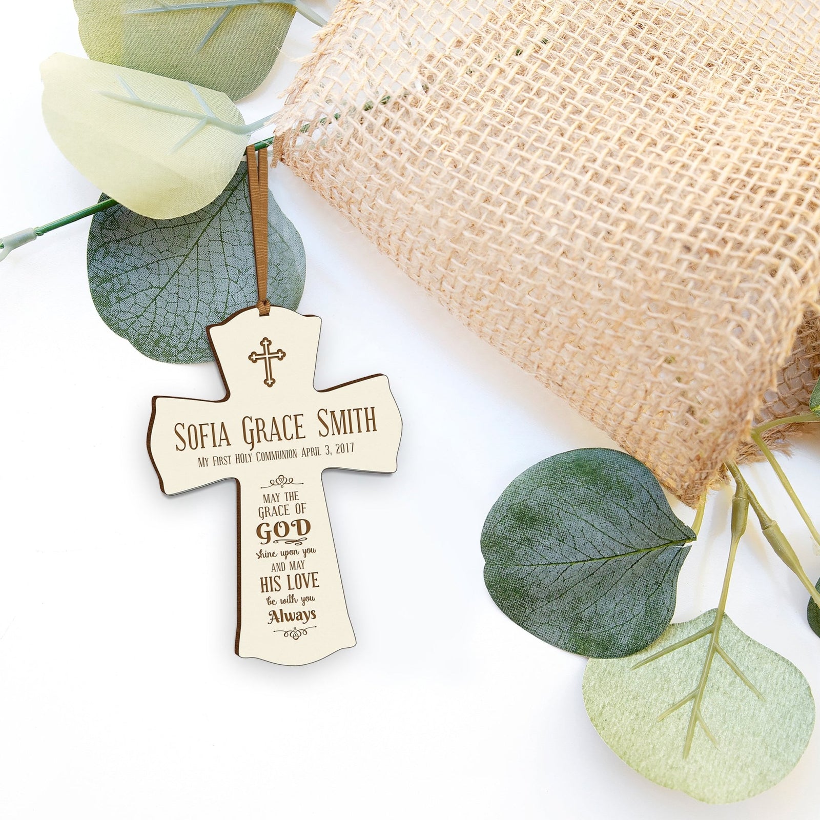 Personalized Baptism Cross Ornament - May The Grace Of God - LifeSong Milestones