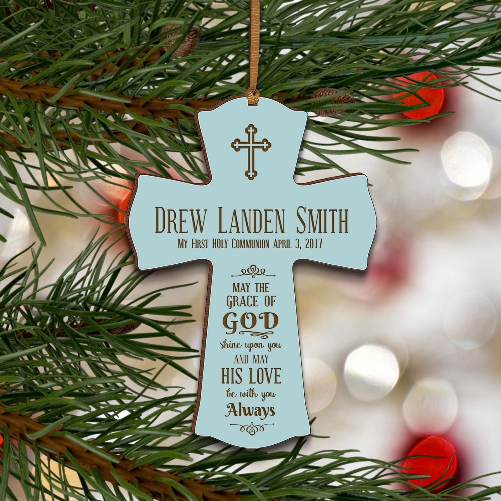 Personalized Baptism Cross Ornament - May The Grace Of God - LifeSong Milestones