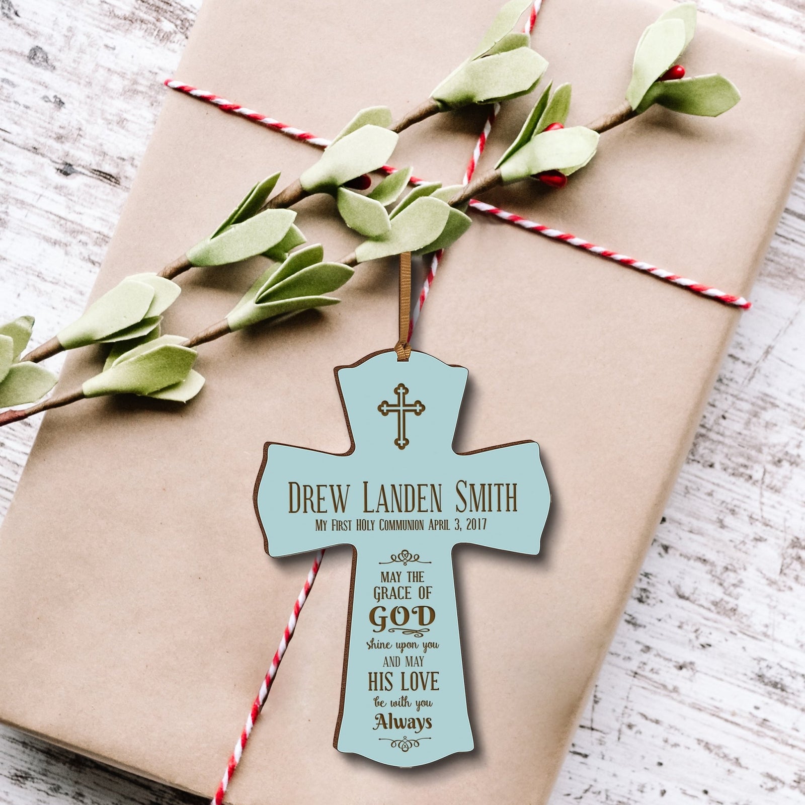 Personalized Baptism Cross Ornament - May The Grace Of God - LifeSong Milestones
