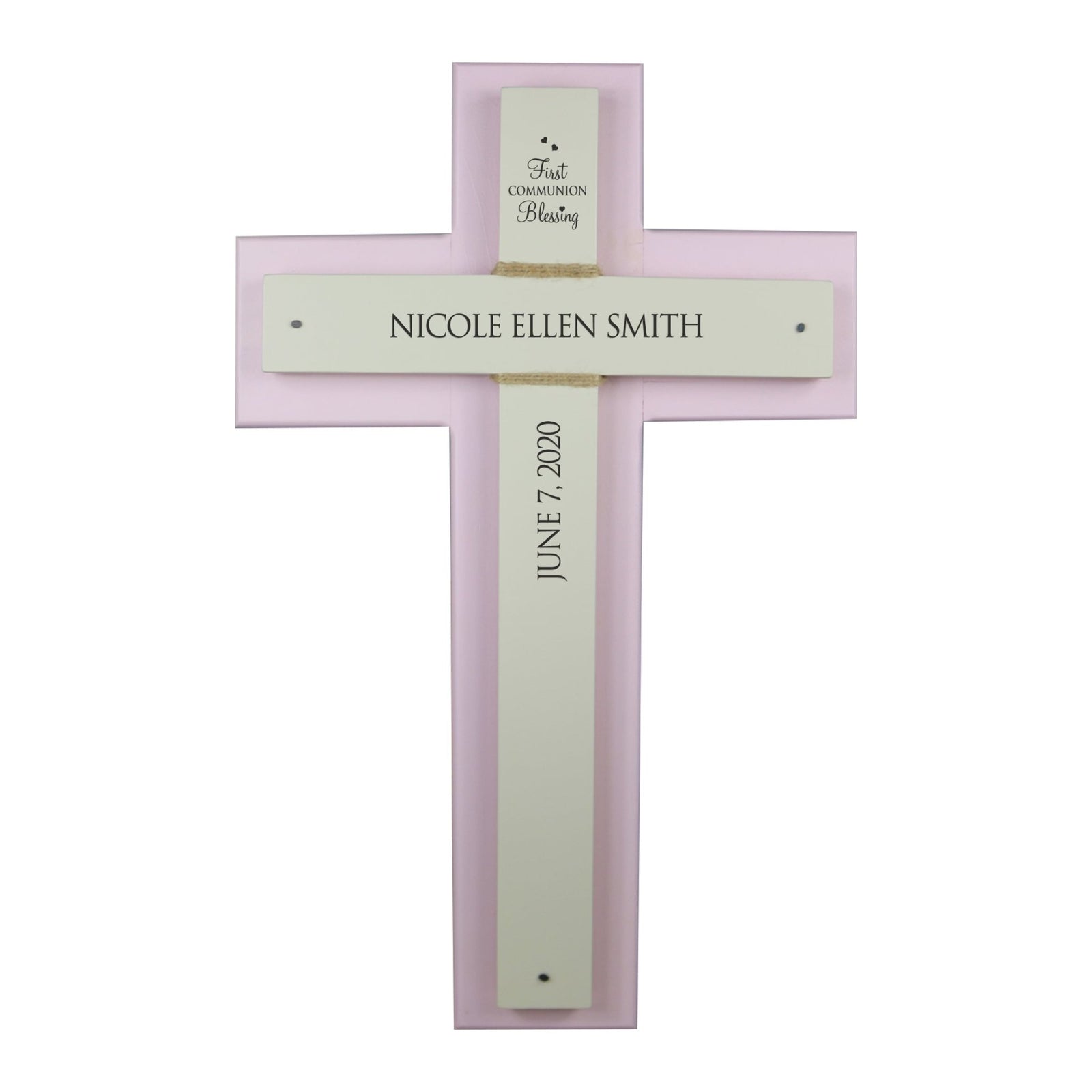 Personalized Baptism Double Crosses Wall Decor - Pink - LifeSong Milestones