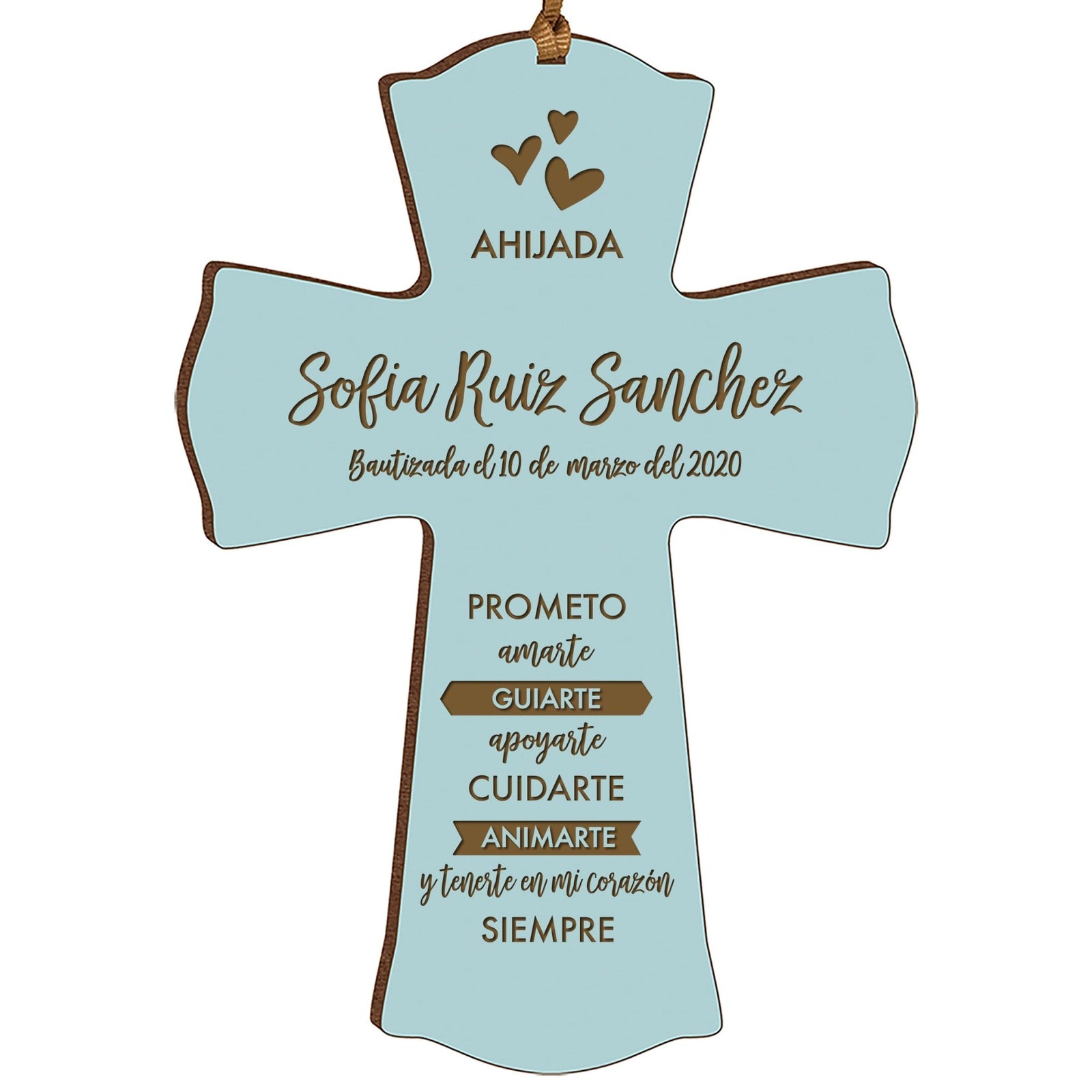 Personalized Baptism Mini Wall Cross Spanish Verse - I Promise To Love You - LifeSong Milestones
