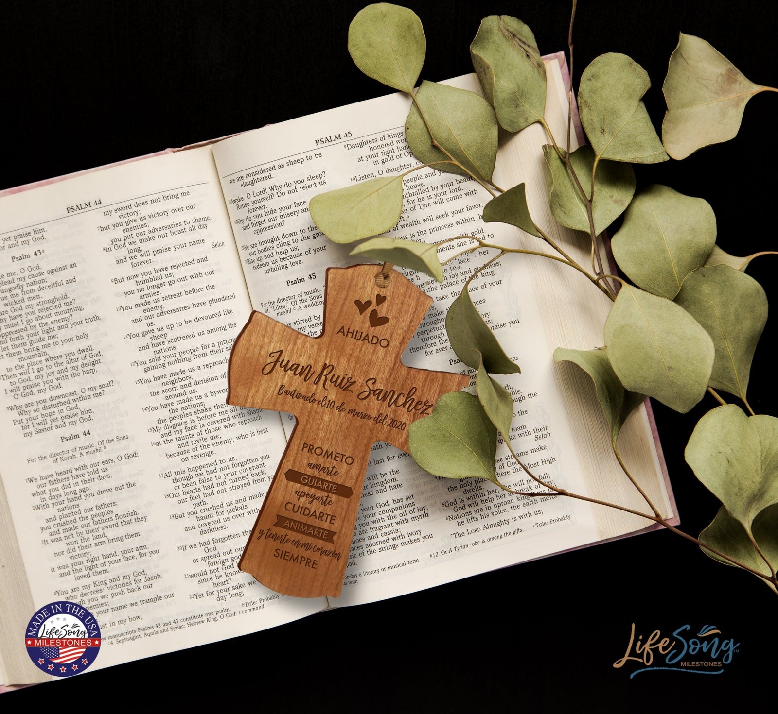 Personalized Baptism Mini Wall Cross Spanish Verse - I Promise To Love You - LifeSong Milestones