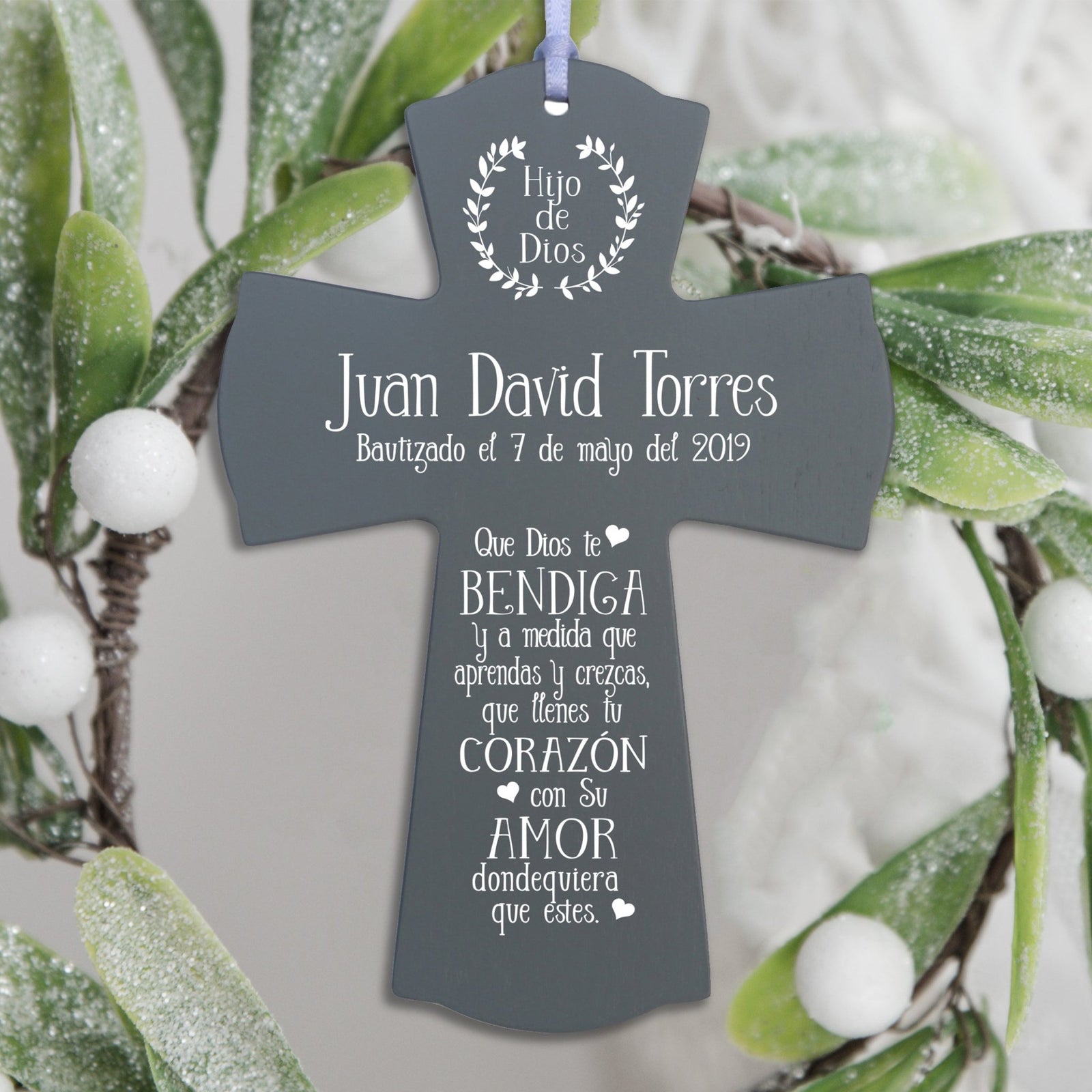 Personalized Baptism Mini Wall Cross Spanish Verse - May God Bless You - LifeSong Milestones