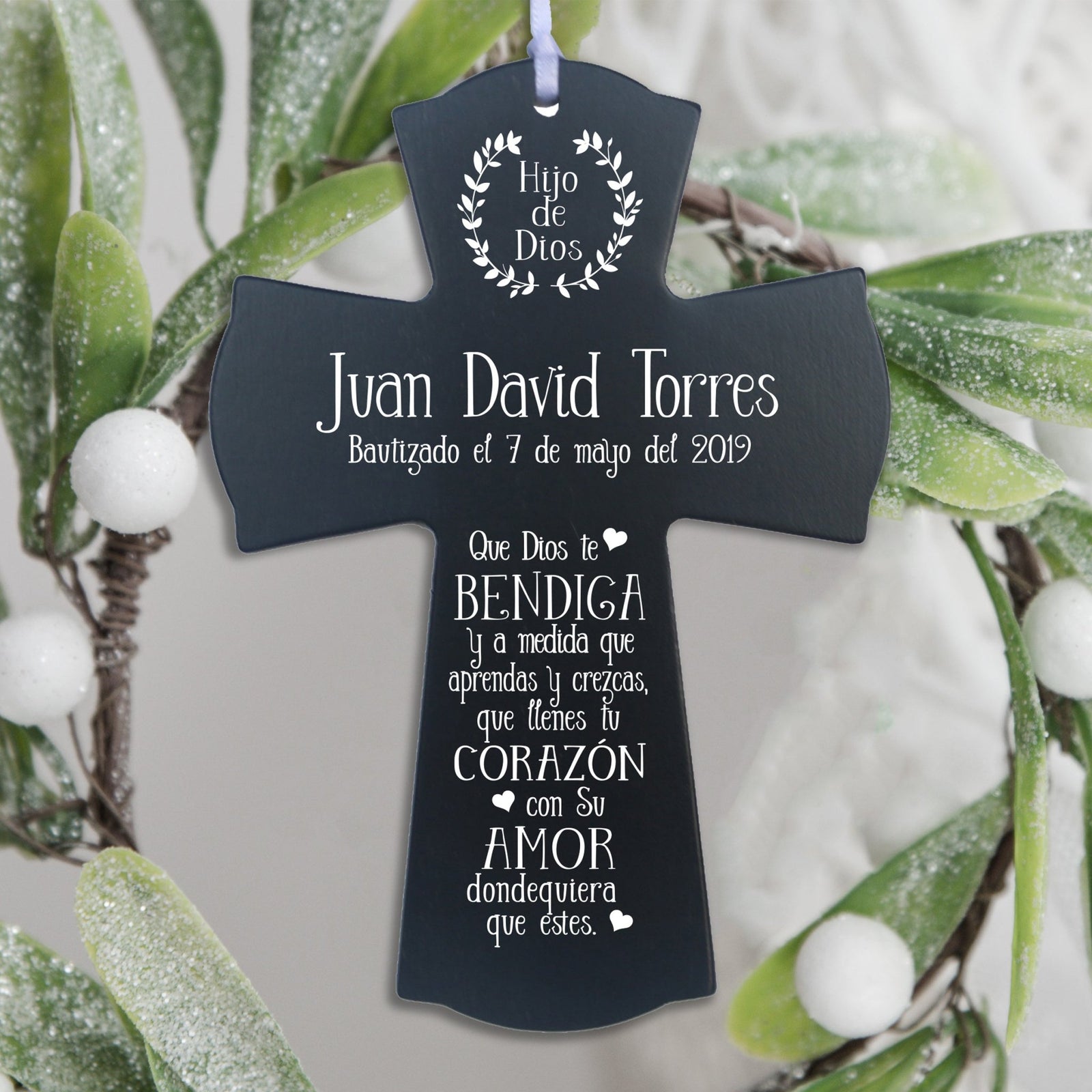 Personalized Baptism Mini Wall Cross Spanish Verse - May God Bless You - LifeSong Milestones