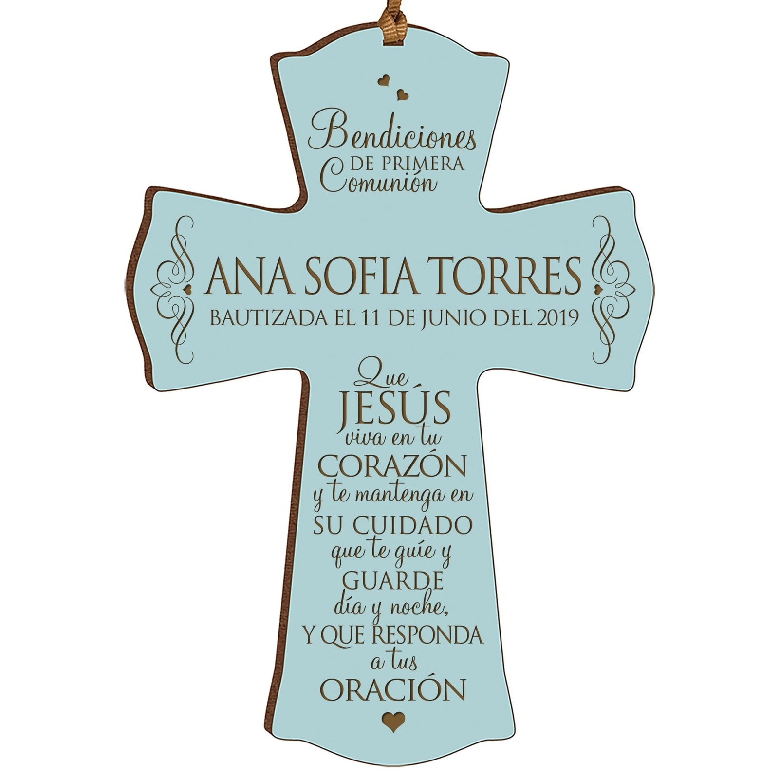 Personalized Baptism Mini Wall Cross Spanish Verse - May Jesus Live - LifeSong Milestones