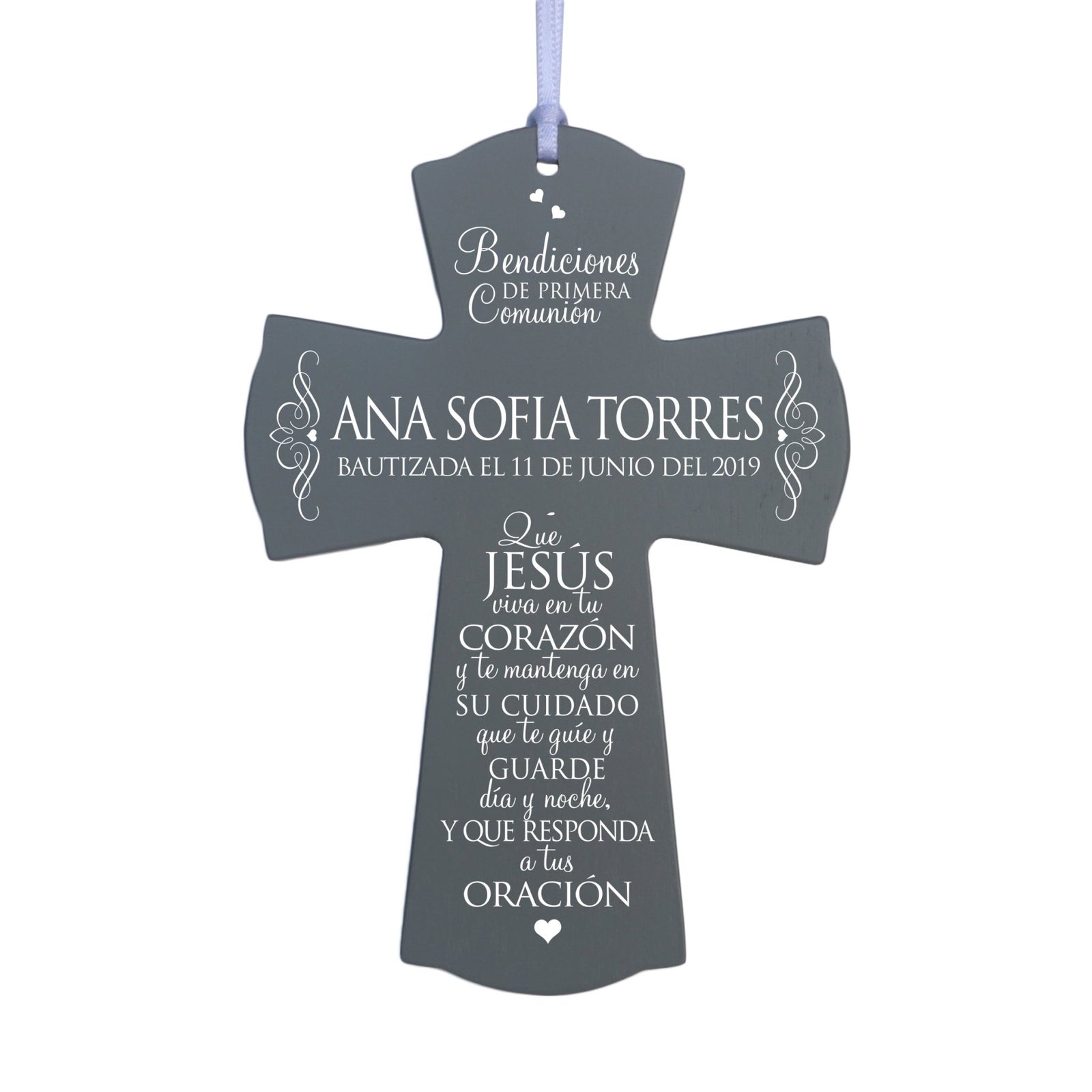 Personalized Baptism Mini Wall Cross Spanish Verse - May Jesus Live - LifeSong Milestones