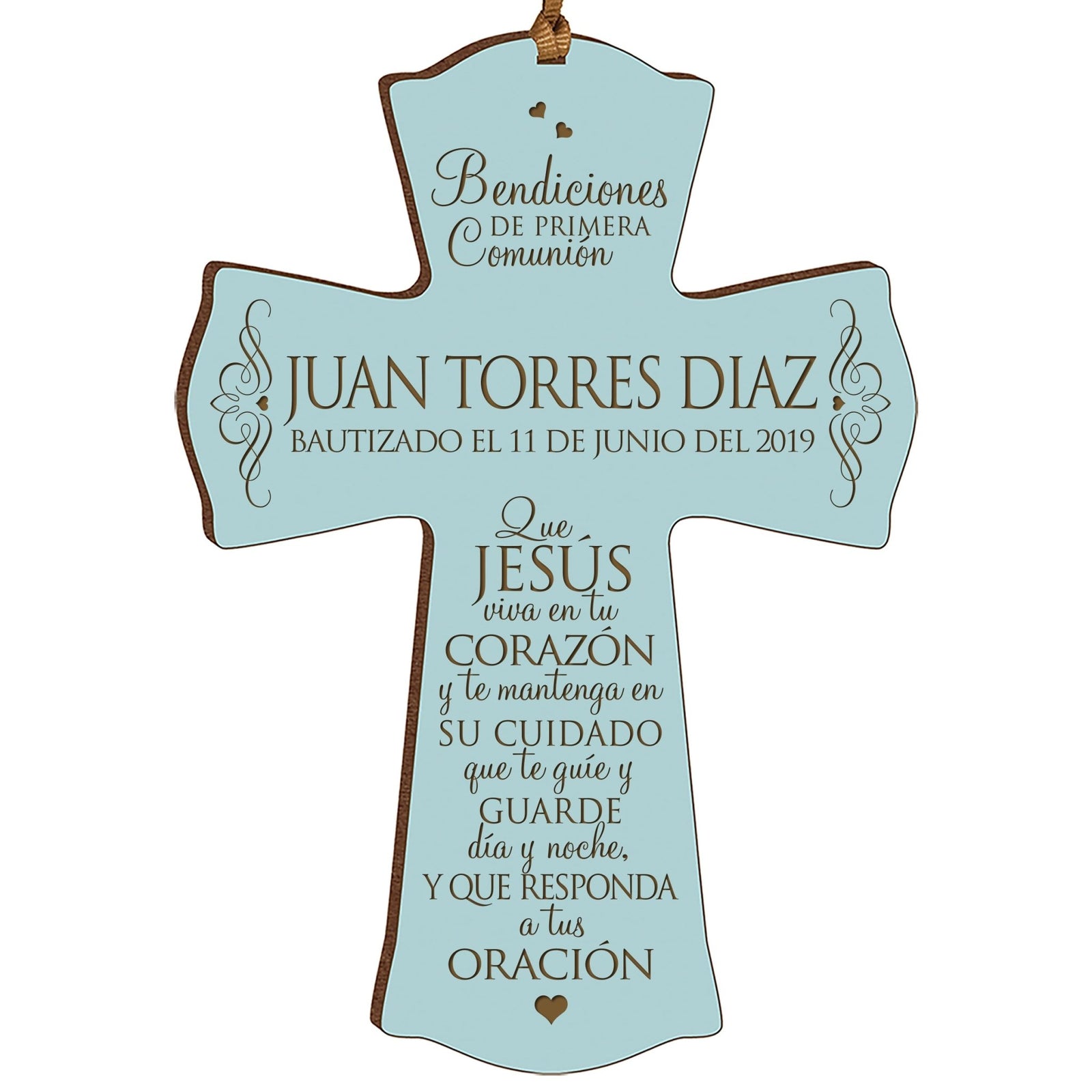 Personalized Baptism Mini Wall Cross Spanish Verse - May Jesus Live - LifeSong Milestones