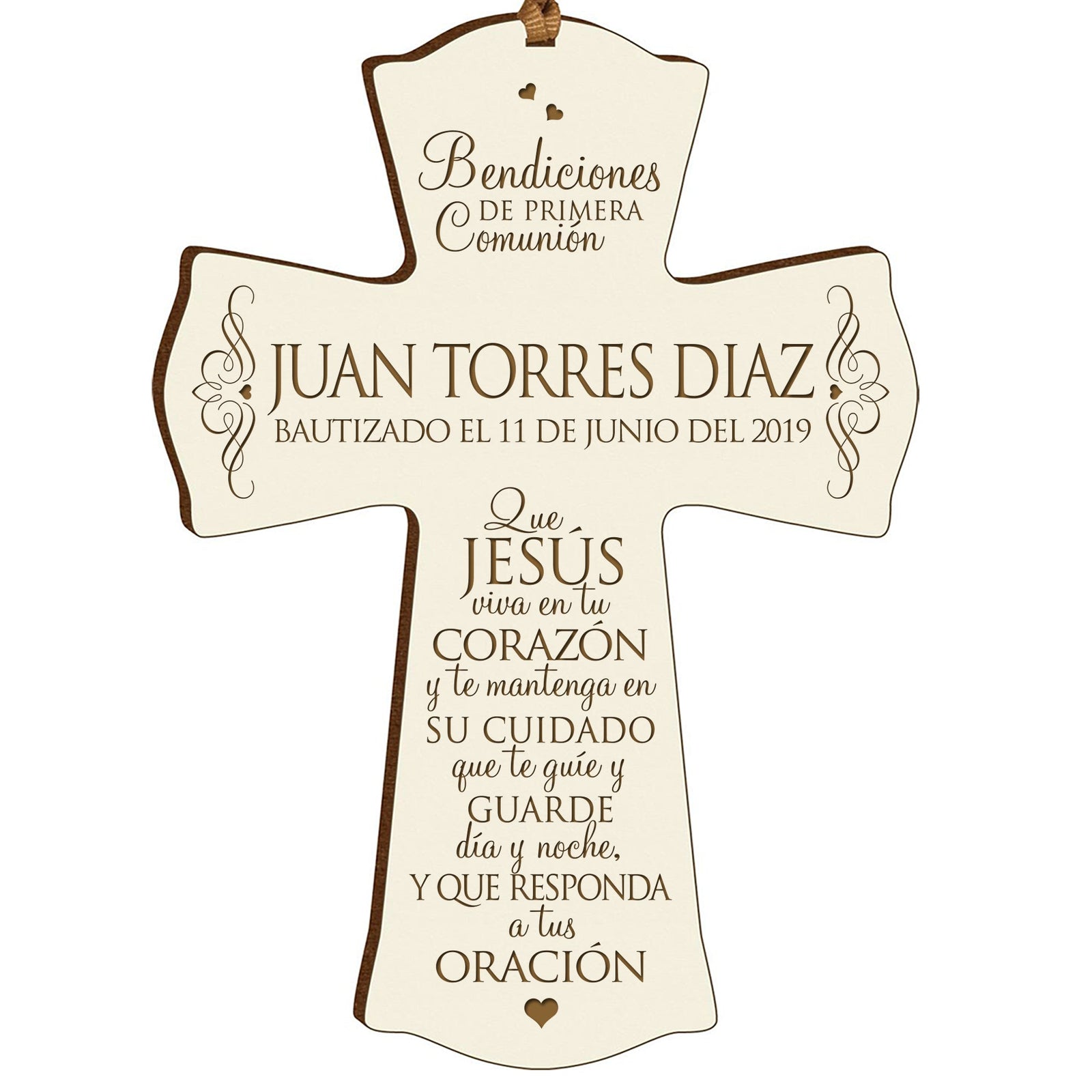 Personalized Baptism Mini Wall Cross Spanish Verse - May Jesus Live - LifeSong Milestones