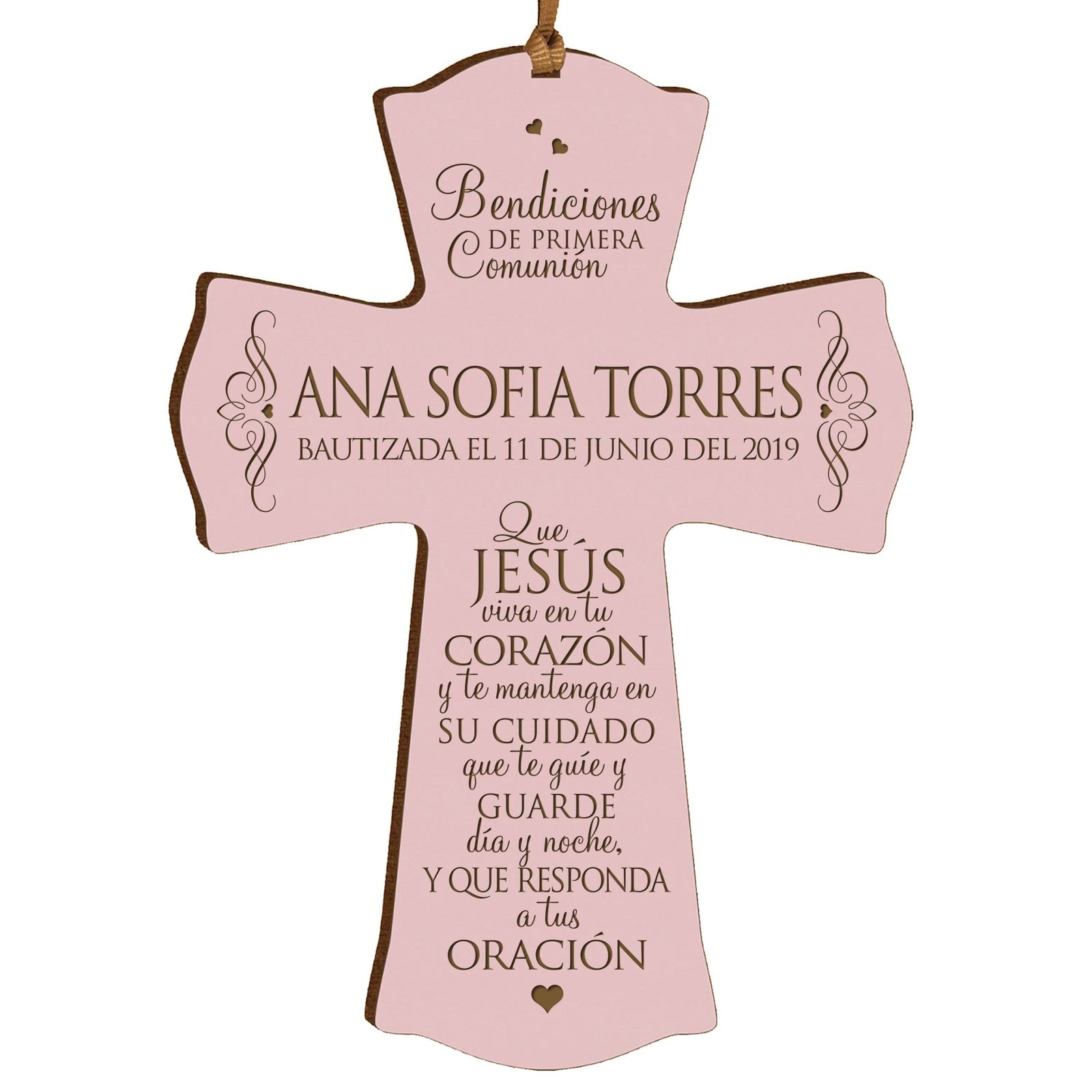 Personalized Baptism Mini Wall Cross Spanish Verse - May Jesus Live - LifeSong Milestones