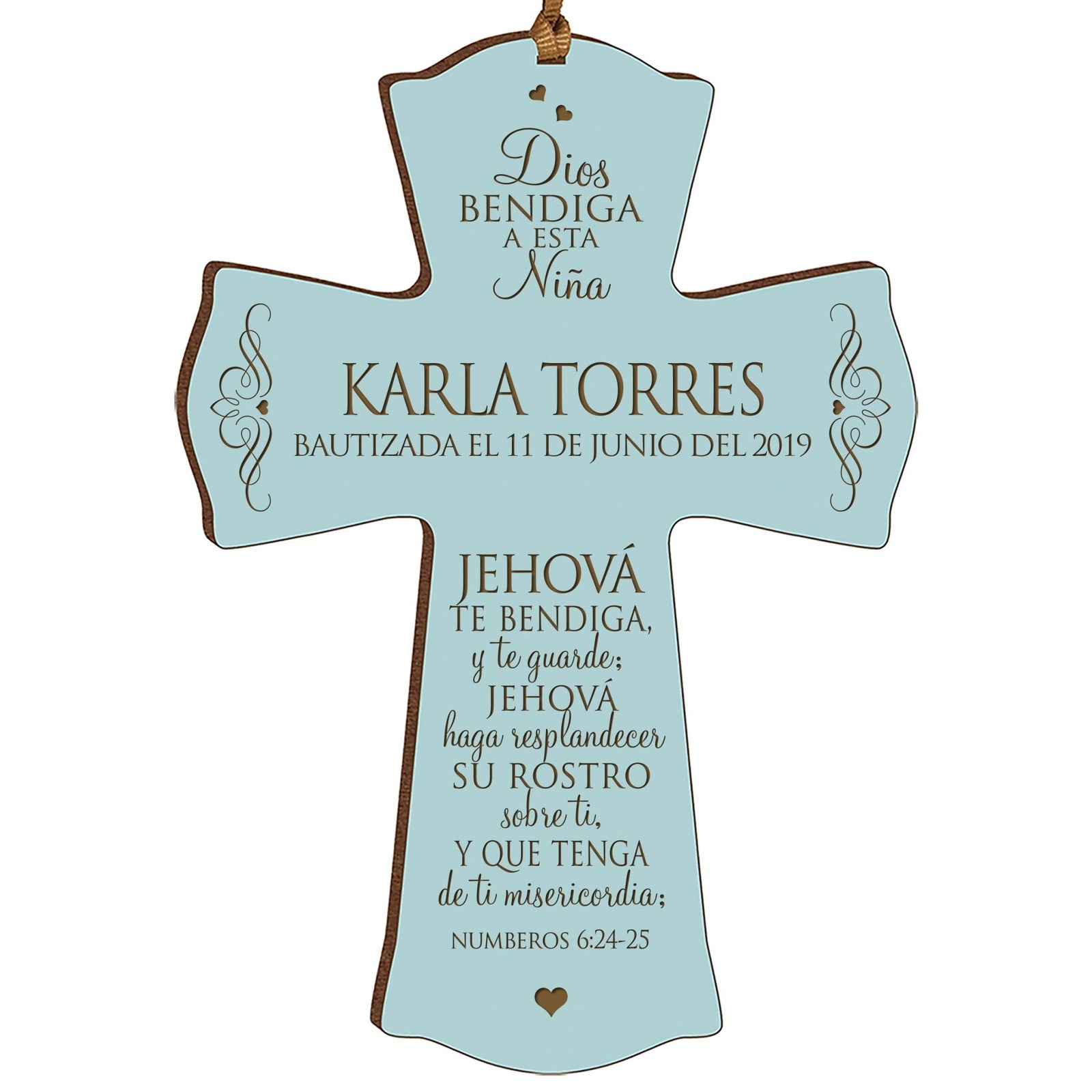 Personalized Baptism Mini Wall Cross Spanish Verse - The Lord Bless You - LifeSong Milestones