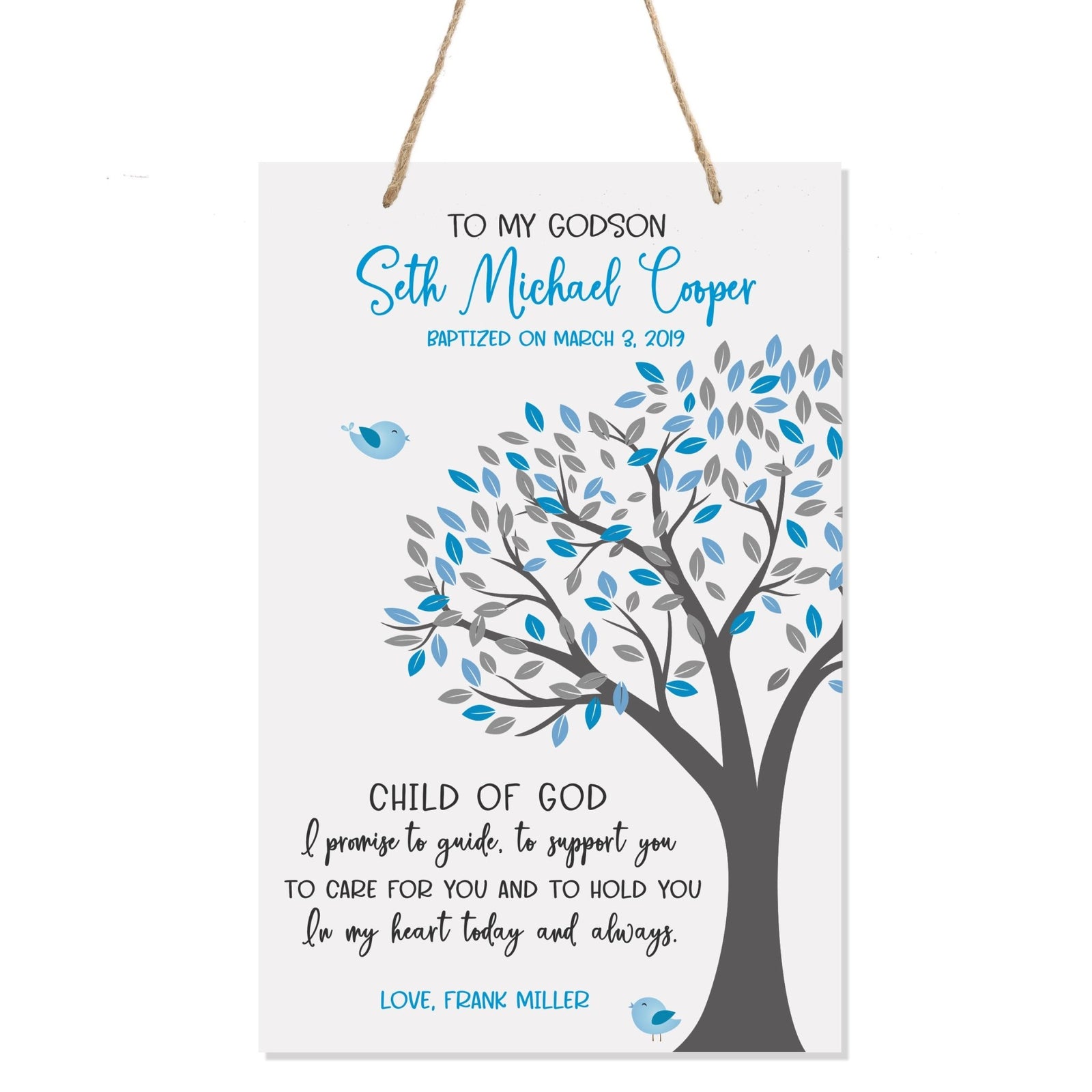 Personalized Baptism Wall Decor Rope Signs Gift for Boy