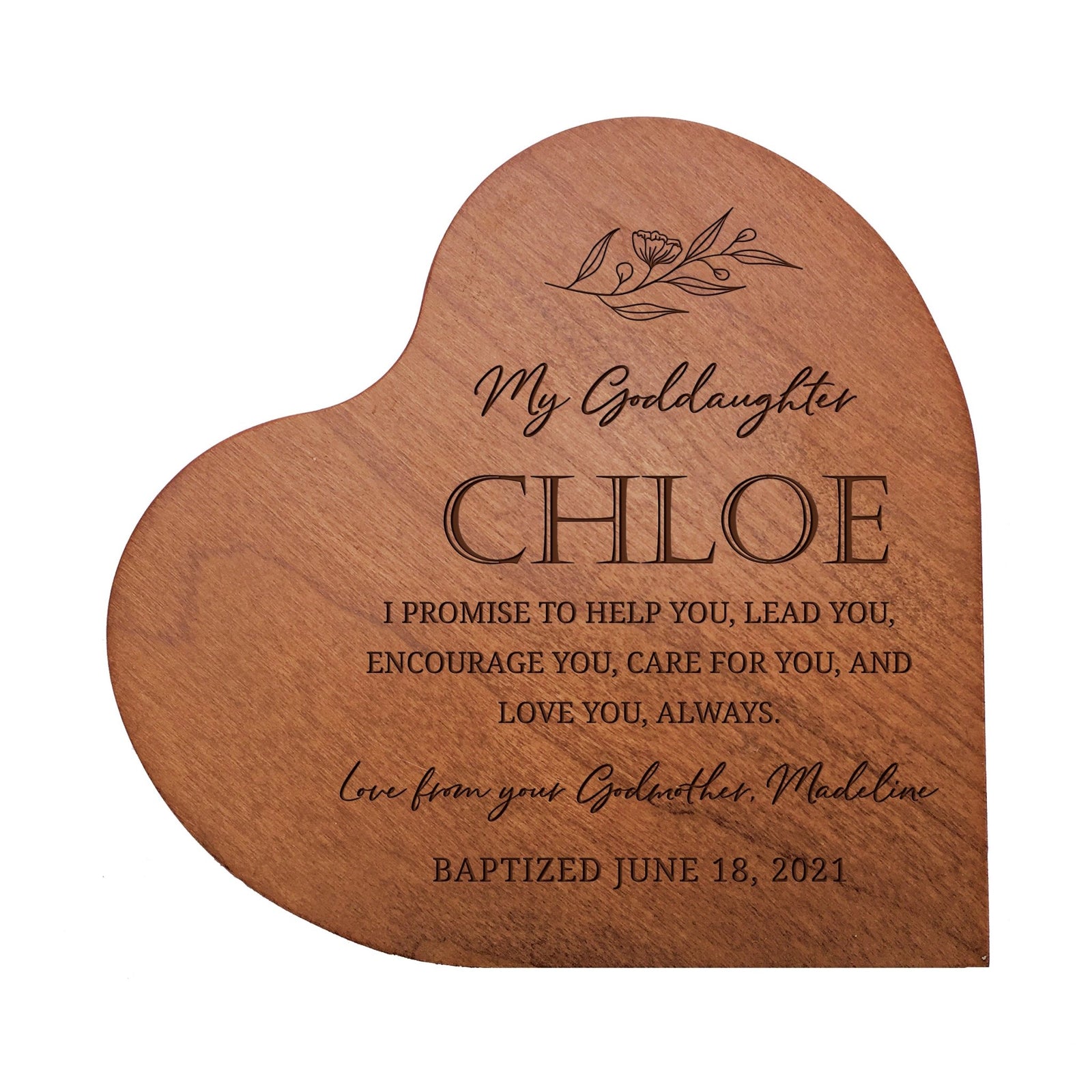 Personalized Engraved Baptism Heart Shaped Tabletop Signs Gift for Goddaughter