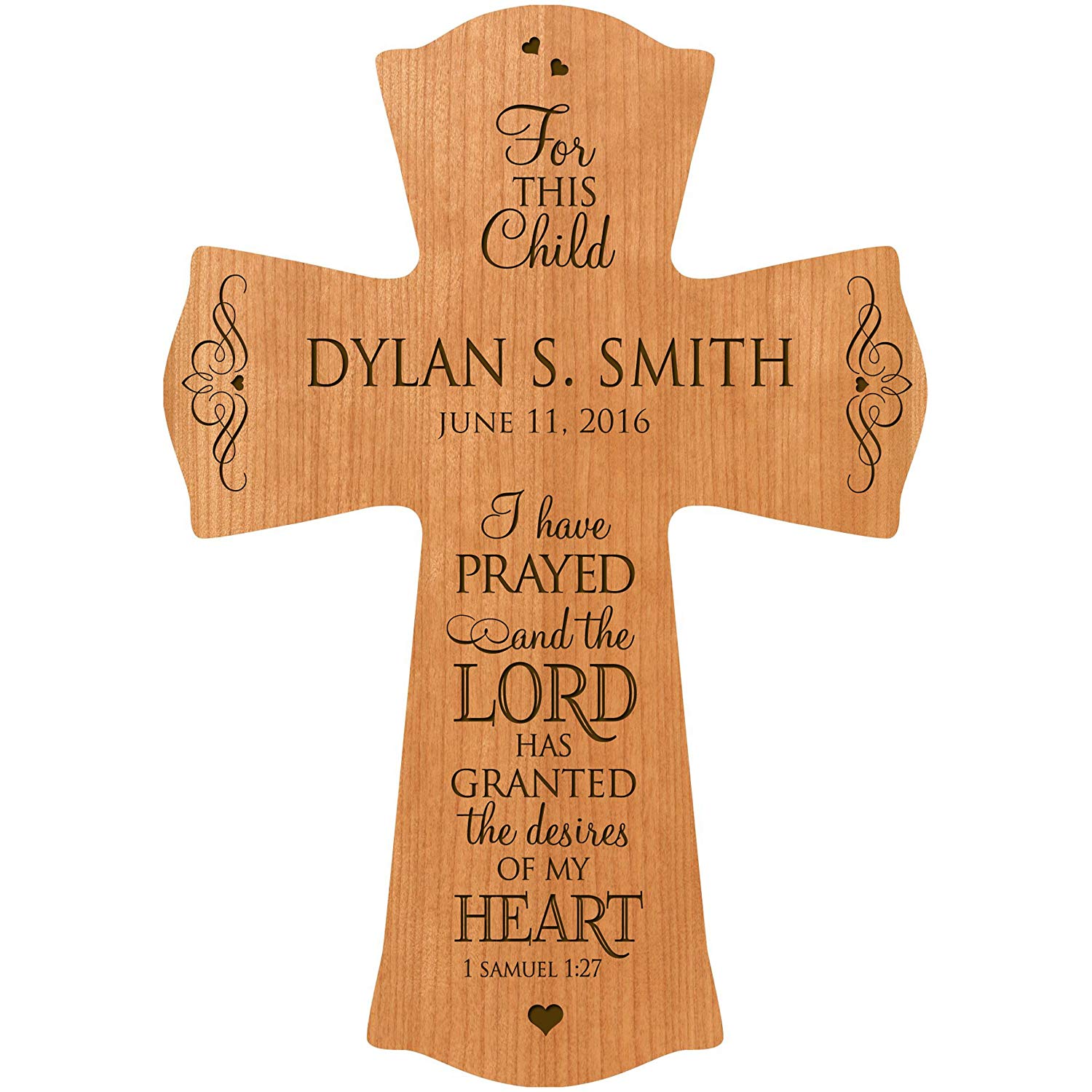 Personalized Baptism Wall Cross for Christening - 1 Samuel 1:27 - LifeSong Milestones