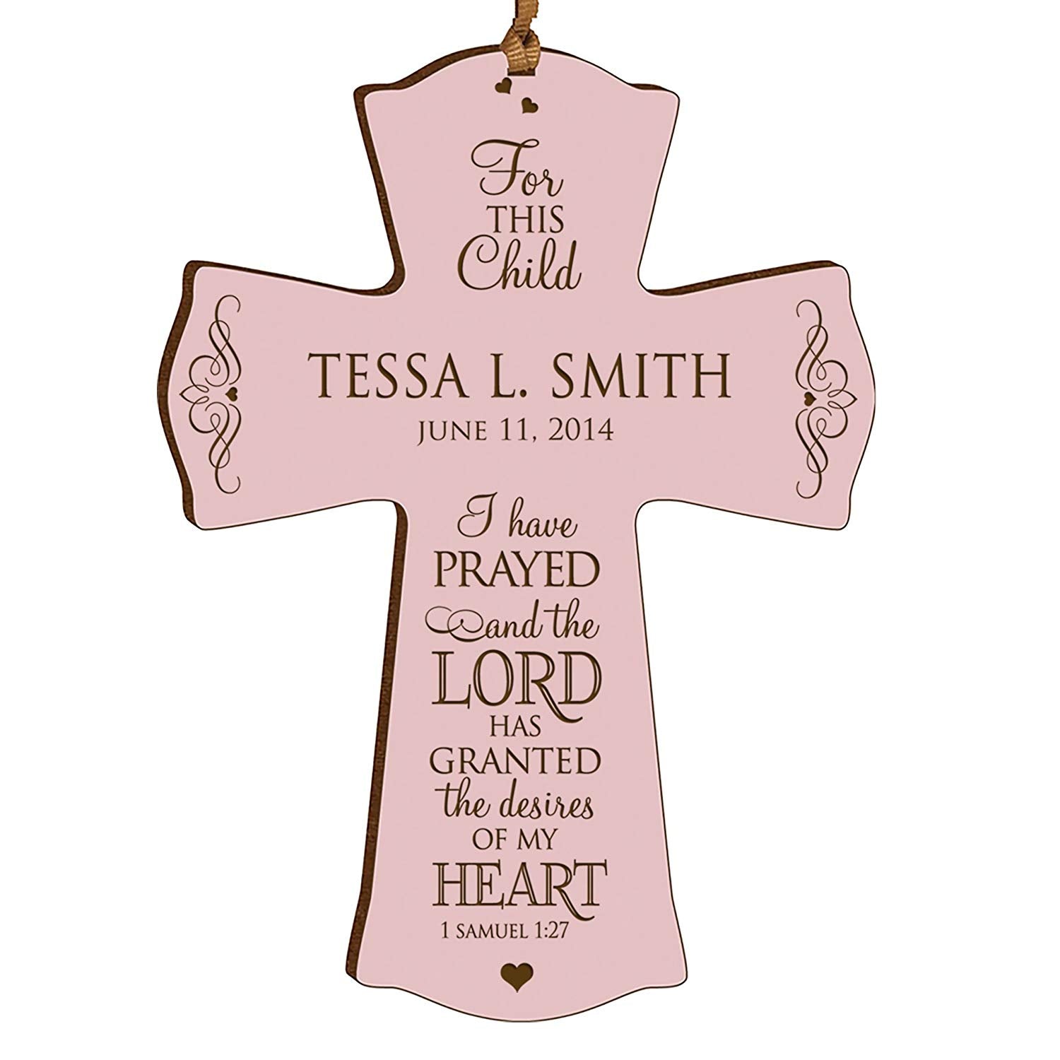 Personalized Baptism Wall Cross for Christening - 1 Samuel 1:27 - LifeSong Milestones