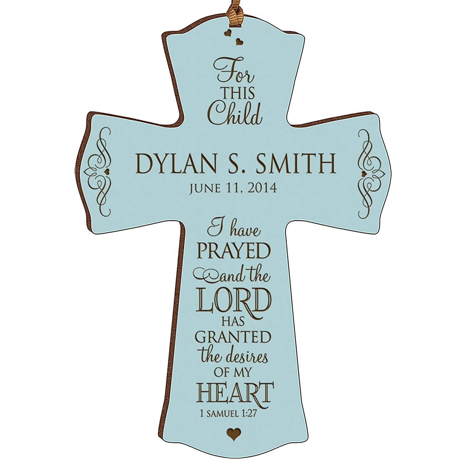 Personalized Baptism Wall Cross for Christening - 1 Samuel 1:27 - LifeSong Milestones