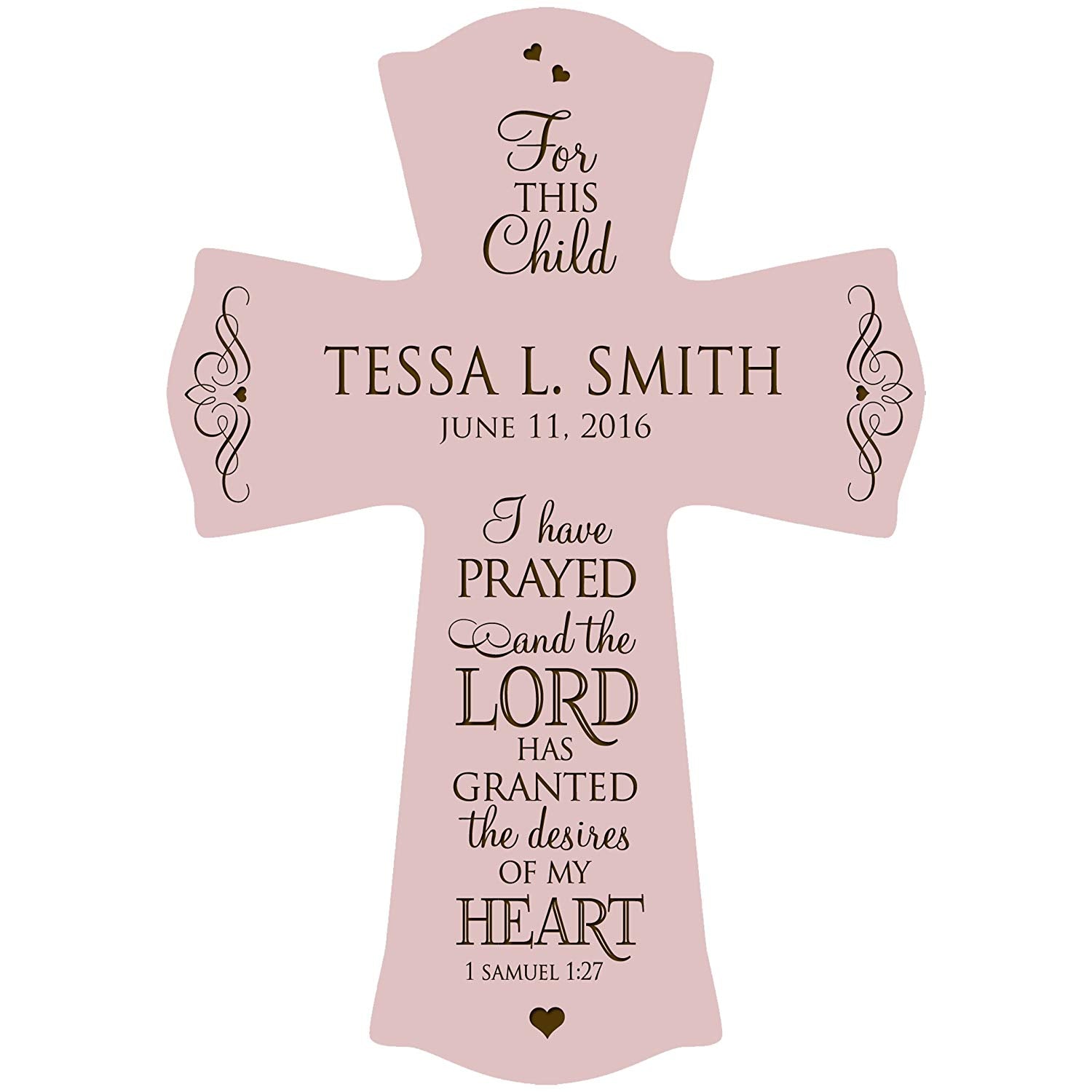 Personalized Baptism Wall Cross for Christening - 1 Samuel 1:27 - LifeSong Milestones