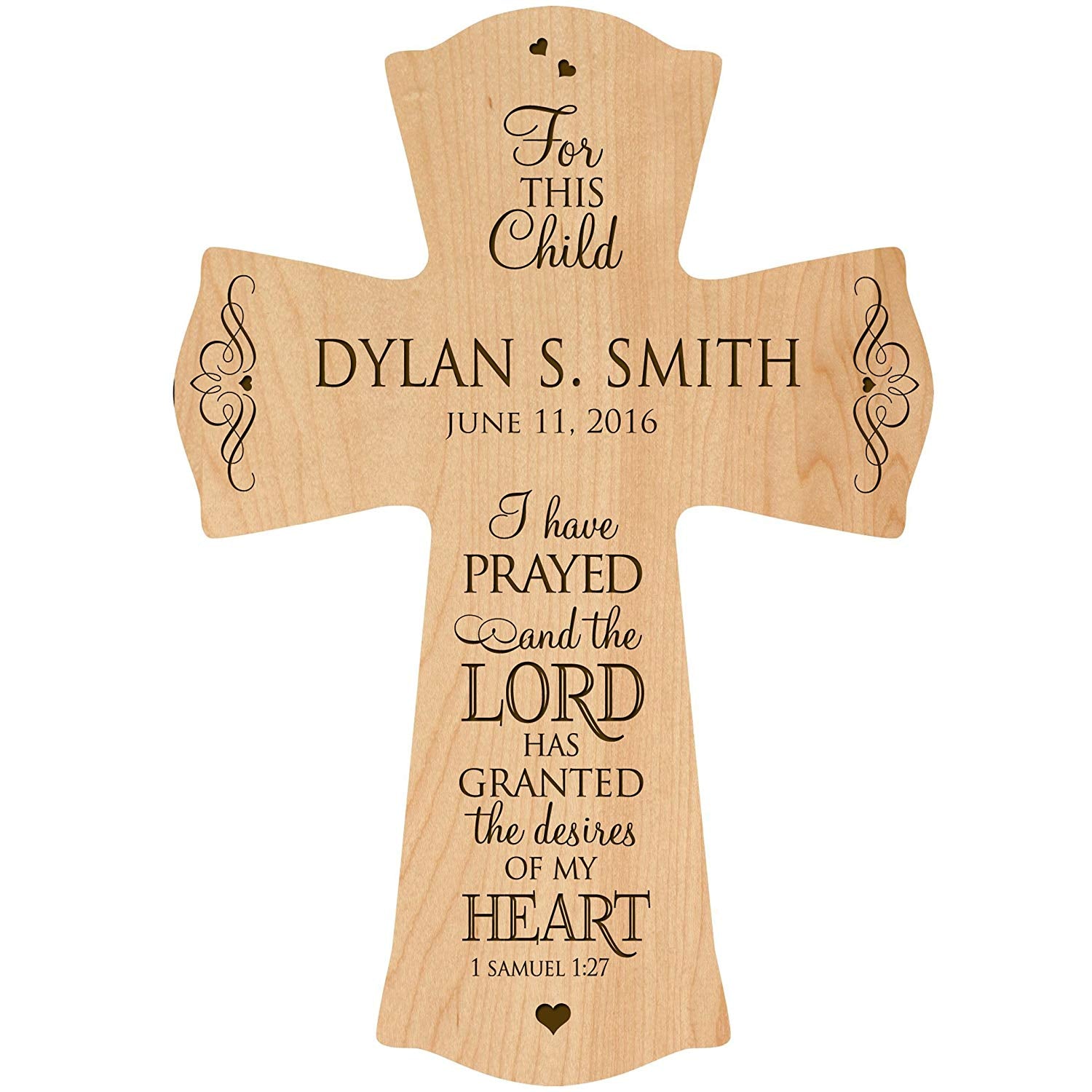 Personalized Baptism Wall Cross for Christening - 1 Samuel 1:27 - LifeSong Milestones