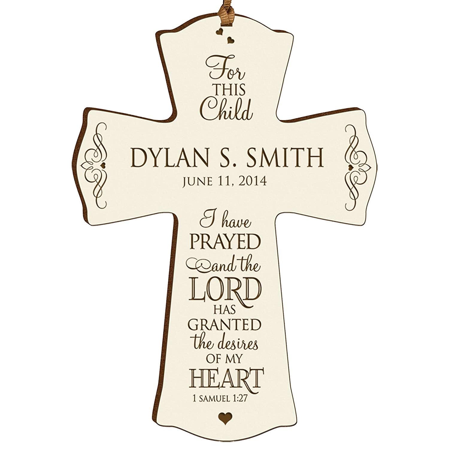 Personalized Baptism Wall Cross for Christening - 1 Samuel 1:27 - LifeSong Milestones