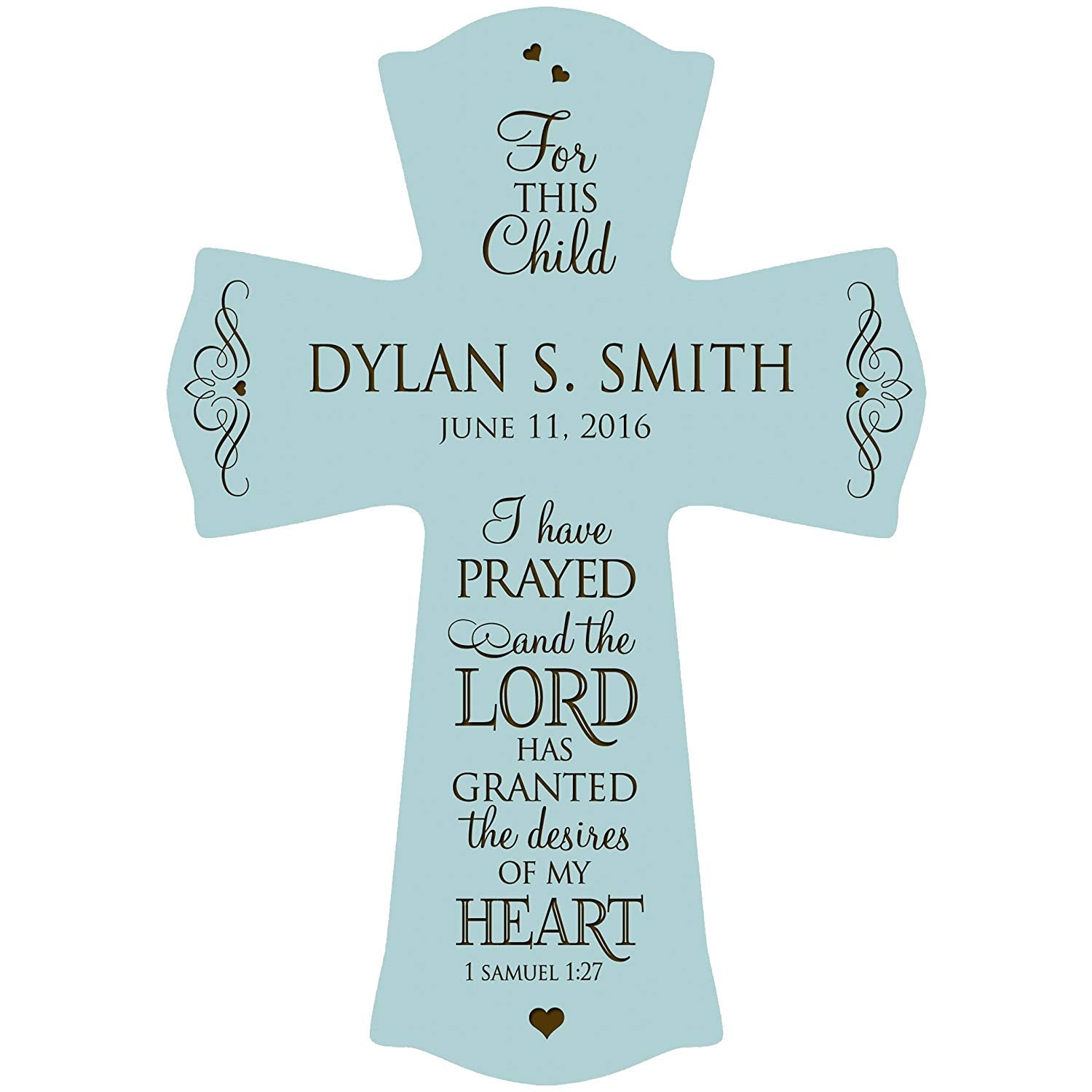 Personalized Baptism Wall Cross for Christening - 1 Samuel 1:27 - LifeSong Milestones