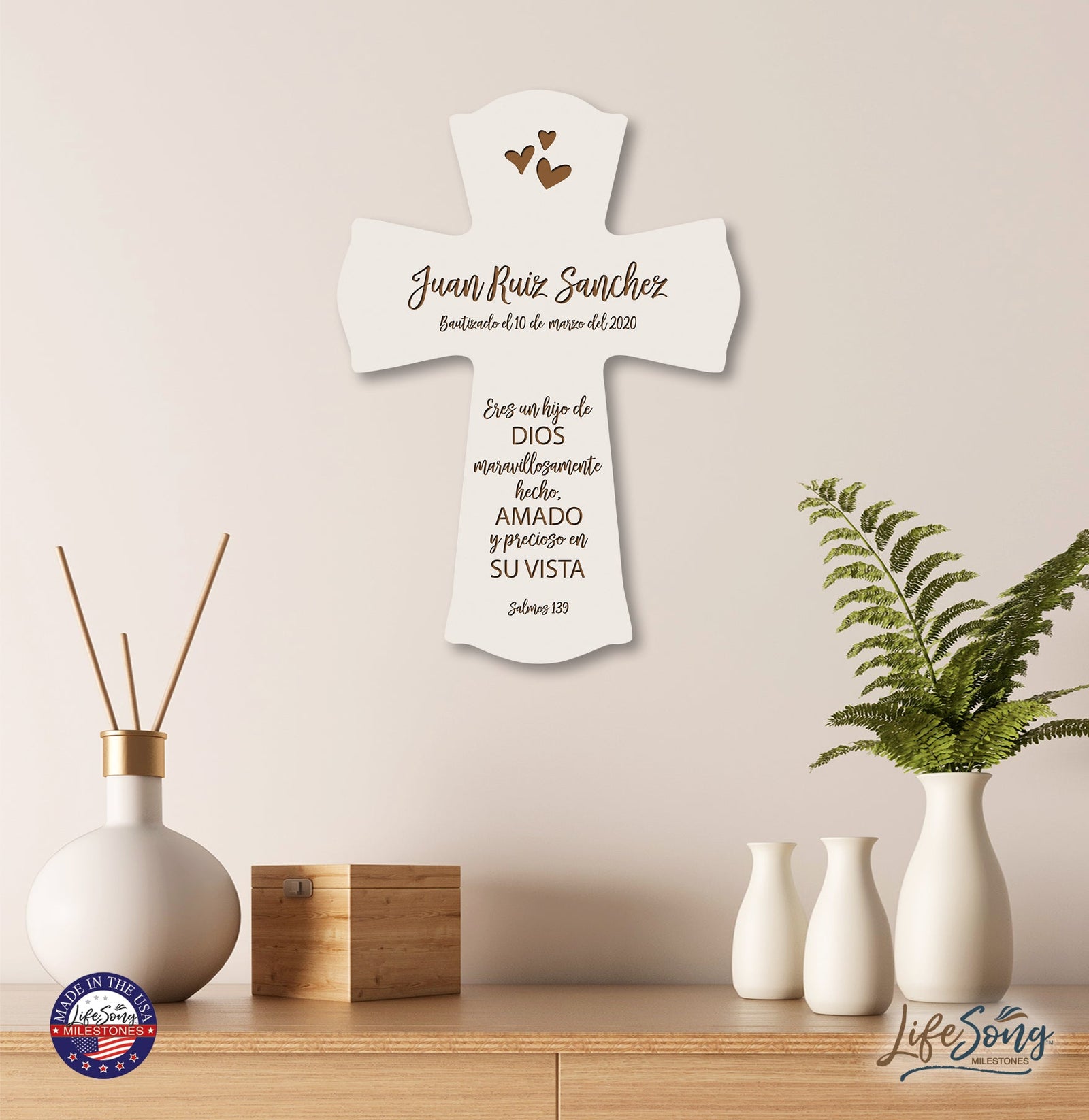 Personalized Baptism Wall Cross Spanish Verse - Child Of God 8”x11.5” - LifeSong Milestones