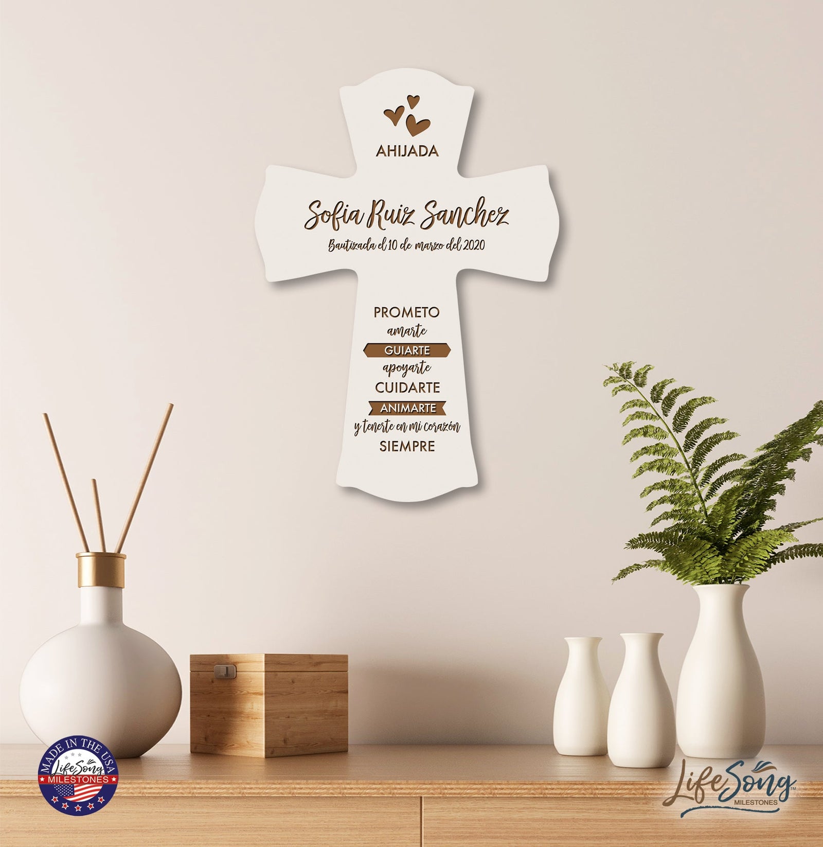 Personalized Baptism Wall Cross Spanish Verse - I Promise To Love 8”x11.5” - LifeSong Milestones