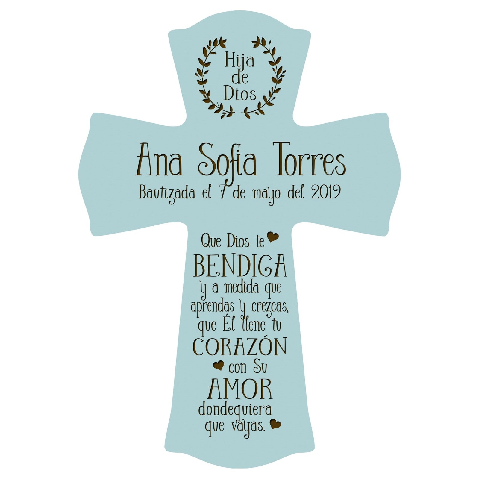 Personalized Baptism Wall Cross Spanish Verse - May God Bless You 8”x11.5” - LifeSong Milestones