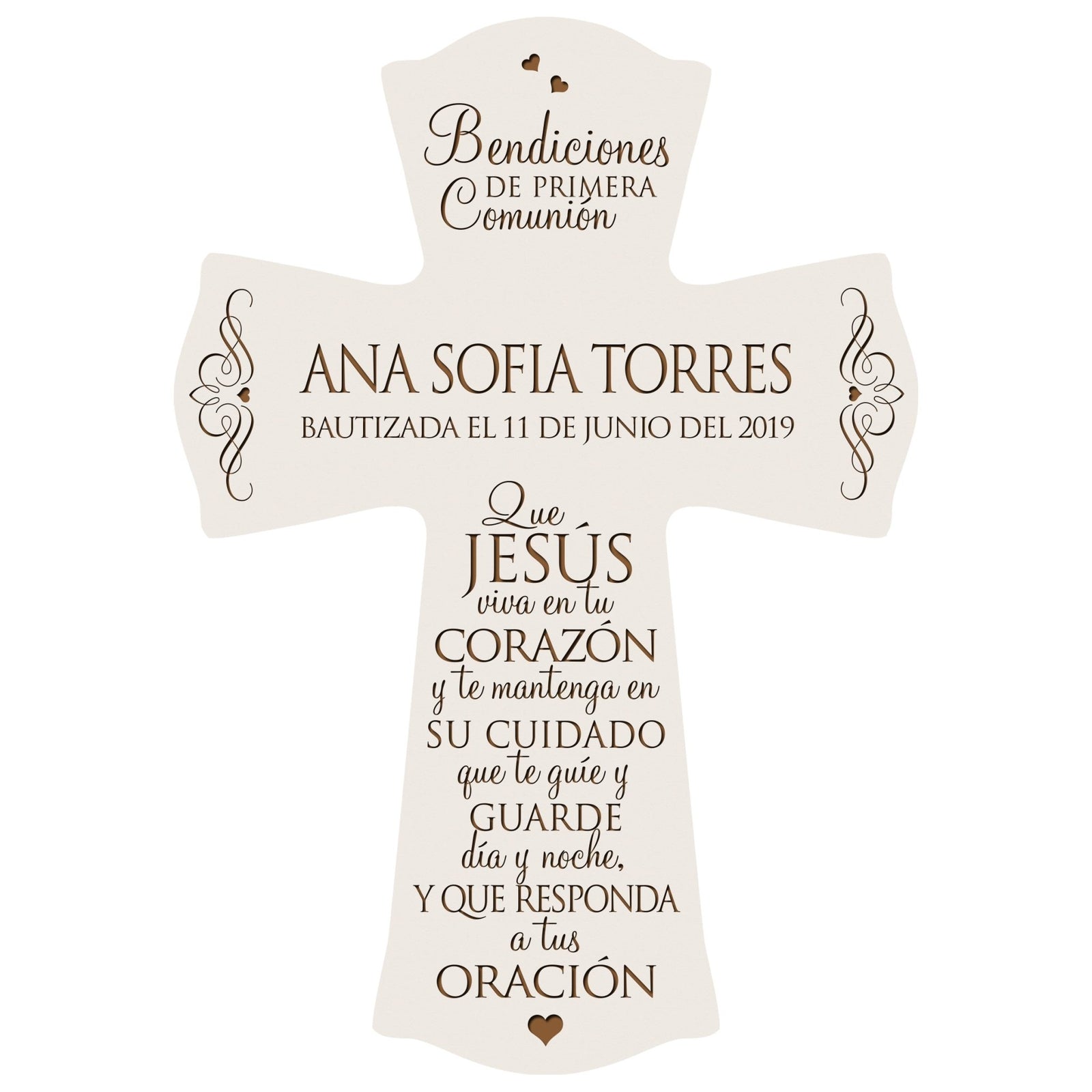 Personalized Baptism Wall Cross Spanish Verse - May Jesus Live Within 8”x11.5” - LifeSong Milestones