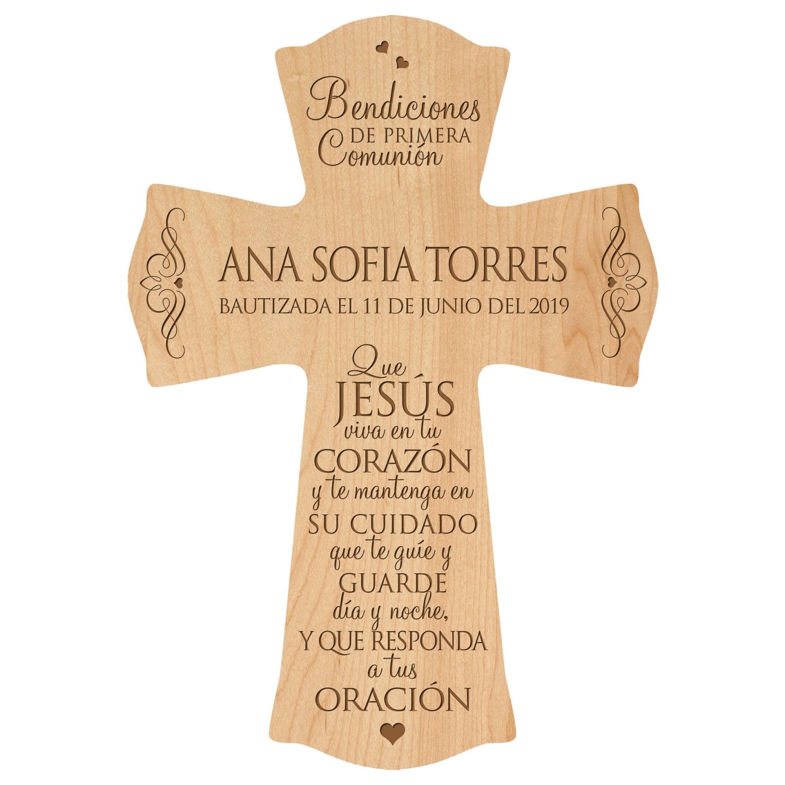 Personalized Baptism Wall Cross Spanish Verse - May Jesus Live Within 8”x11.5” - LifeSong Milestones