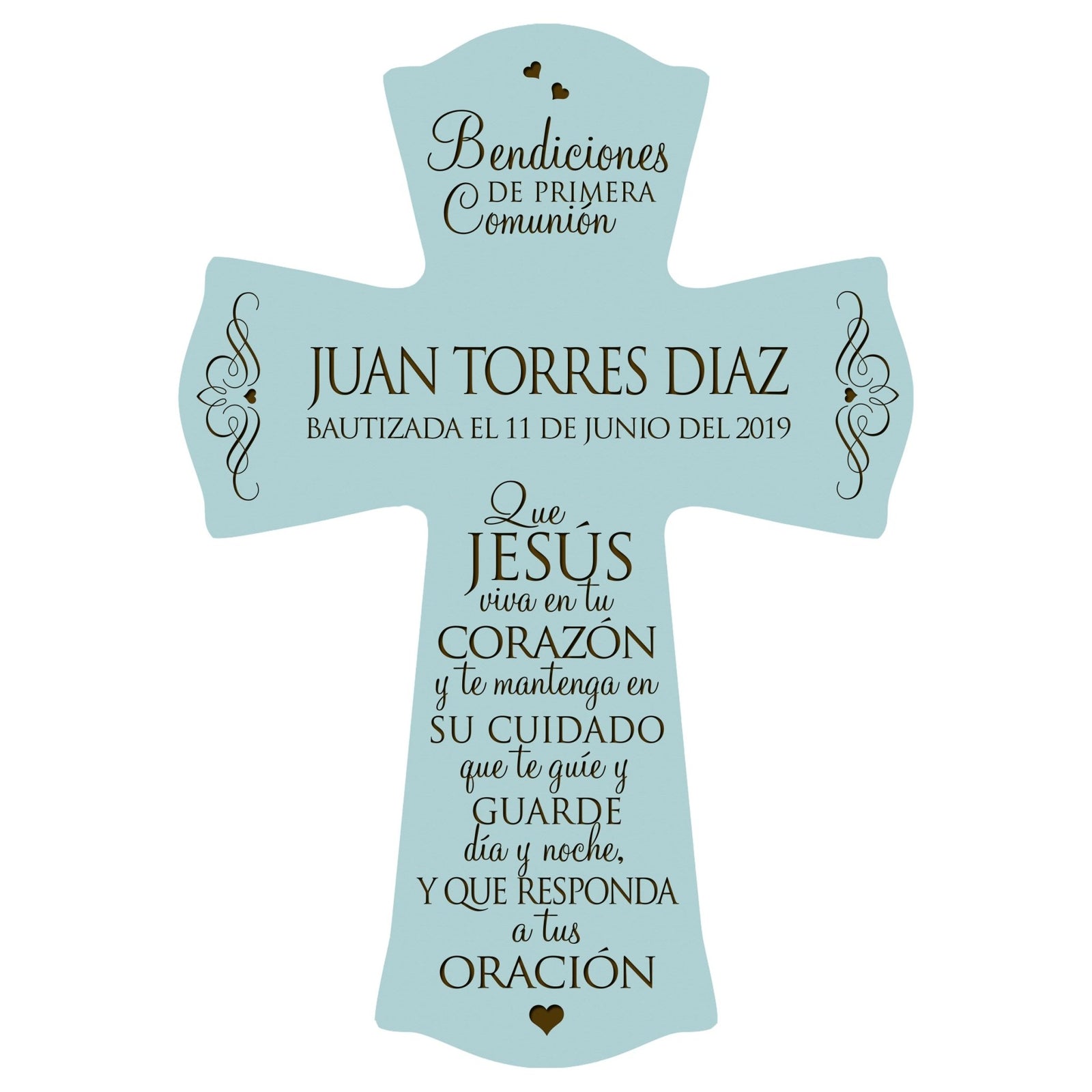 Personalized Baptism Wall Cross Spanish Verse - May Jesus Live Within 8”x11.5” - LifeSong Milestones