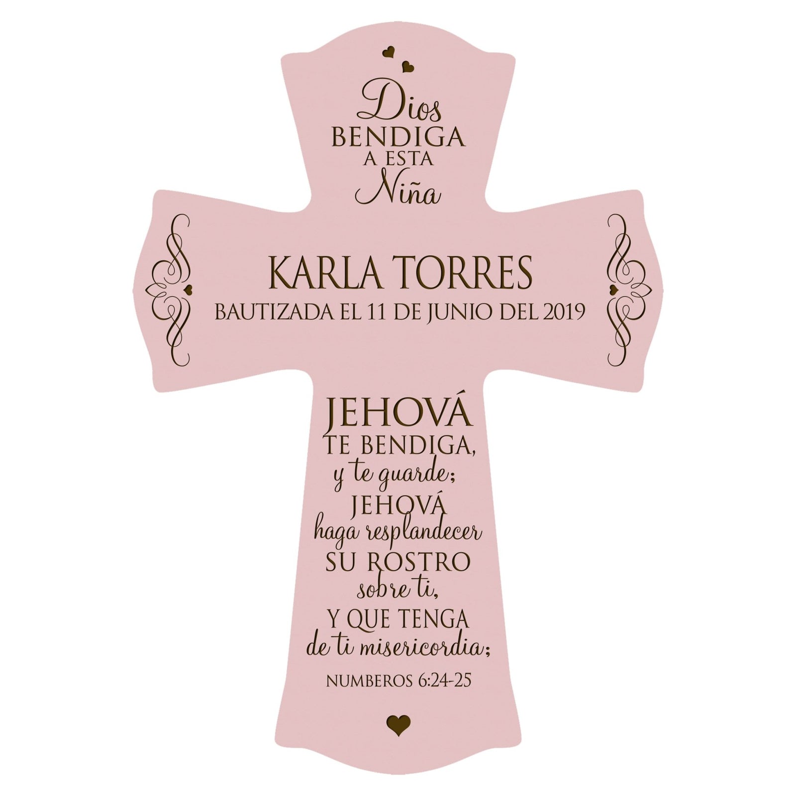 Personalized Baptism Wall Cross Spanish Verse - The Lord Bless You 8”x11.5” - LifeSong Milestones