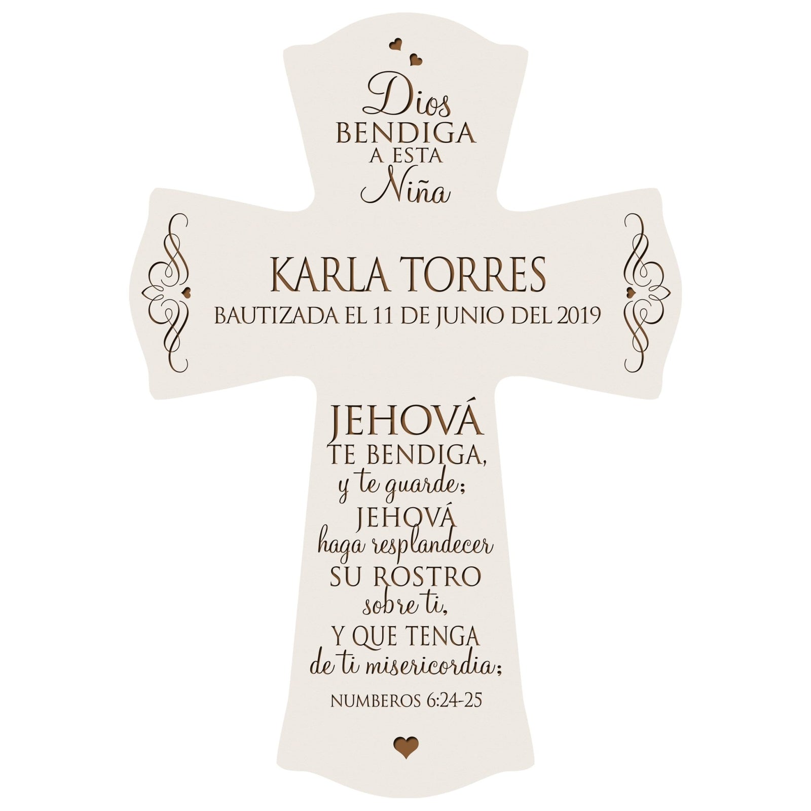 Personalized Baptism Wall Cross Spanish Verse - The Lord Bless You 8”x11.5” - LifeSong Milestones