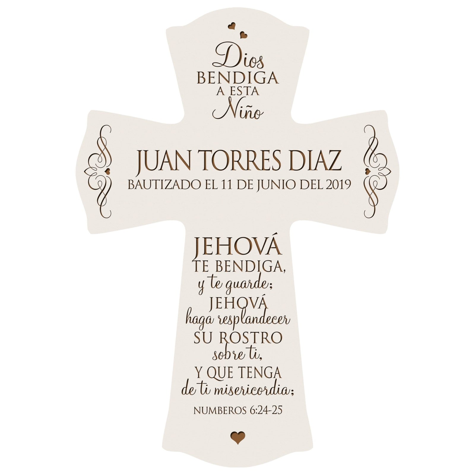 Personalized Baptism Wall Cross Spanish Verse - The Lord Bless You 8”x11.5” - LifeSong Milestones