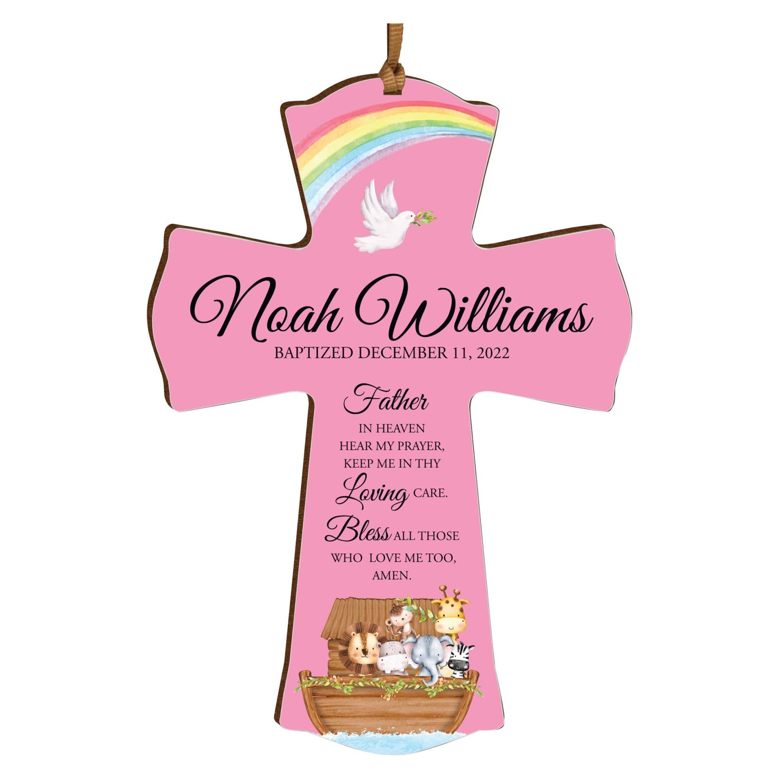 Personalized Baptism Wooden Mini Cross - Father In Heaven - LifeSong Milestones