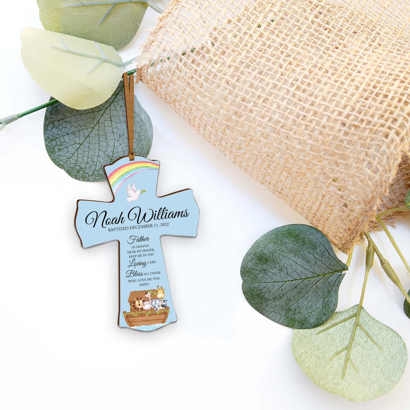 Personalized Baptism Wooden Mini Cross - Father In Heaven - LifeSong Milestones