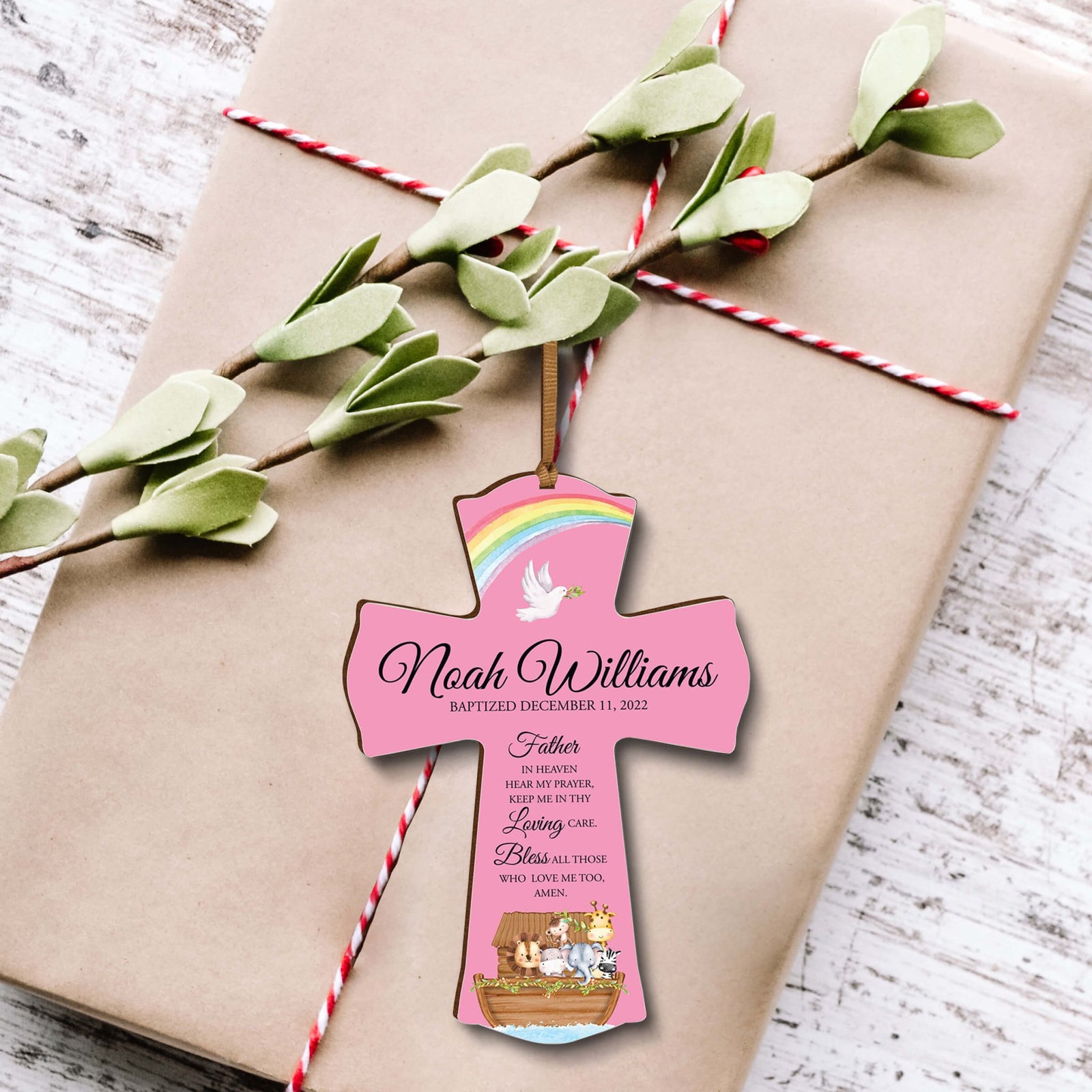 Personalized Baptism Wooden Mini Cross - Father In Heaven - LifeSong Milestones